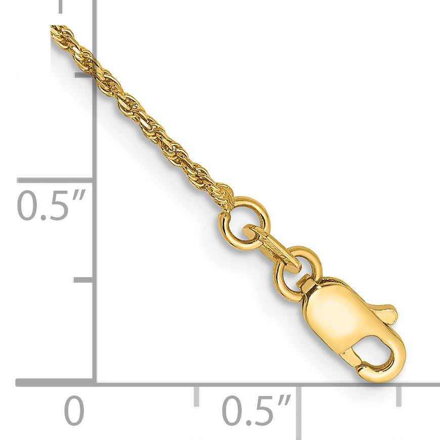14k Yellow Gold 10 inch 1.15mm Diamond-cut Machine Made Rope with Lobster Clasp Anklet