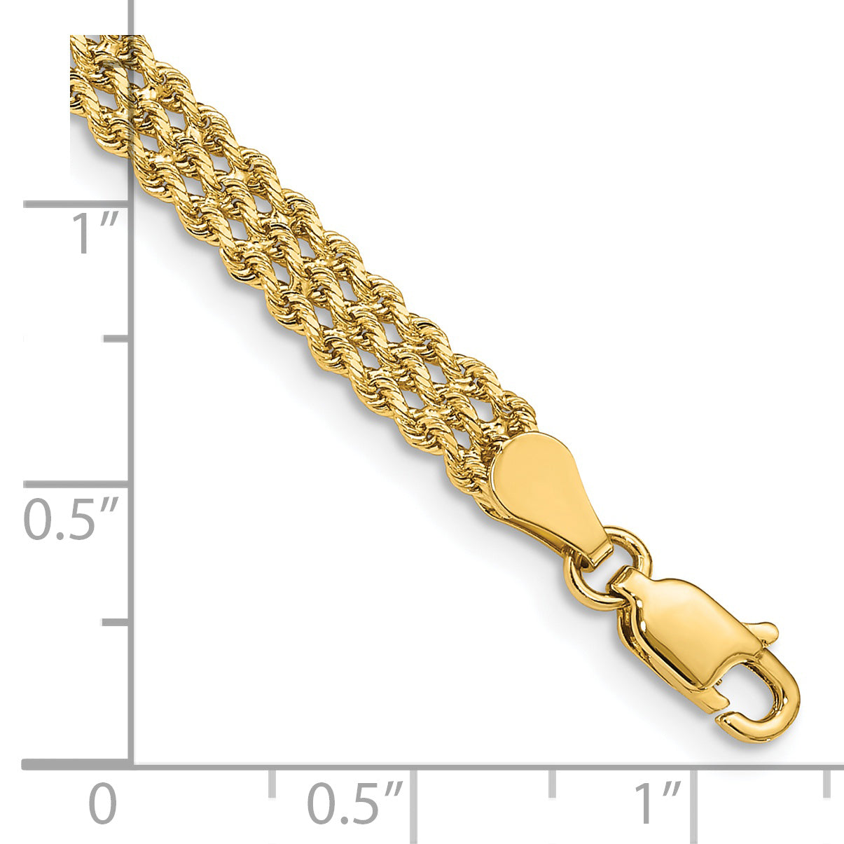 14k Yellow Gold 4.5mm Wide Triple Strand Rope Bracelet