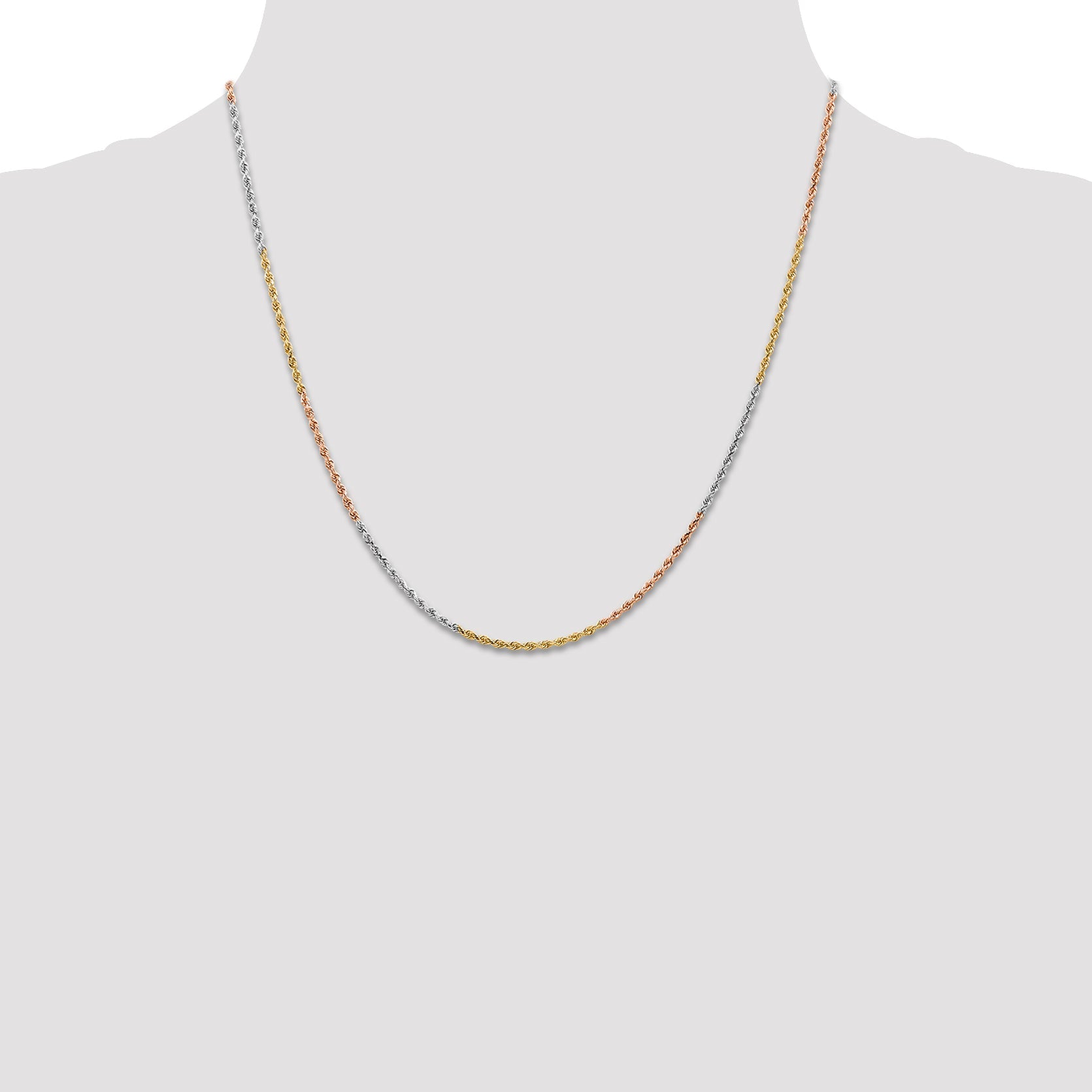 14k Tri-Color Tri-colored 20 inch 1.5mm Diamond-cut Rope with Lobster Clasp Chain Necklace