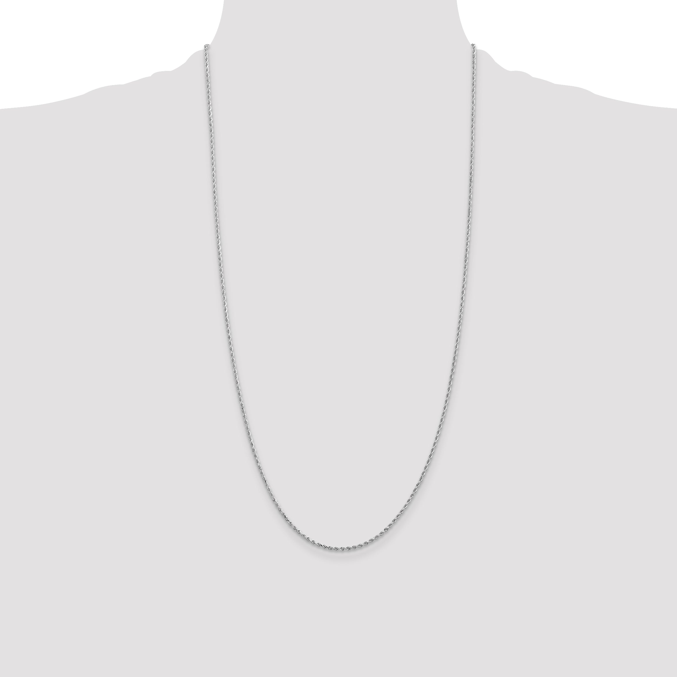 28 Inch 10K White Gold 1.5mm Diamond-Cut Rope Chain Necklace