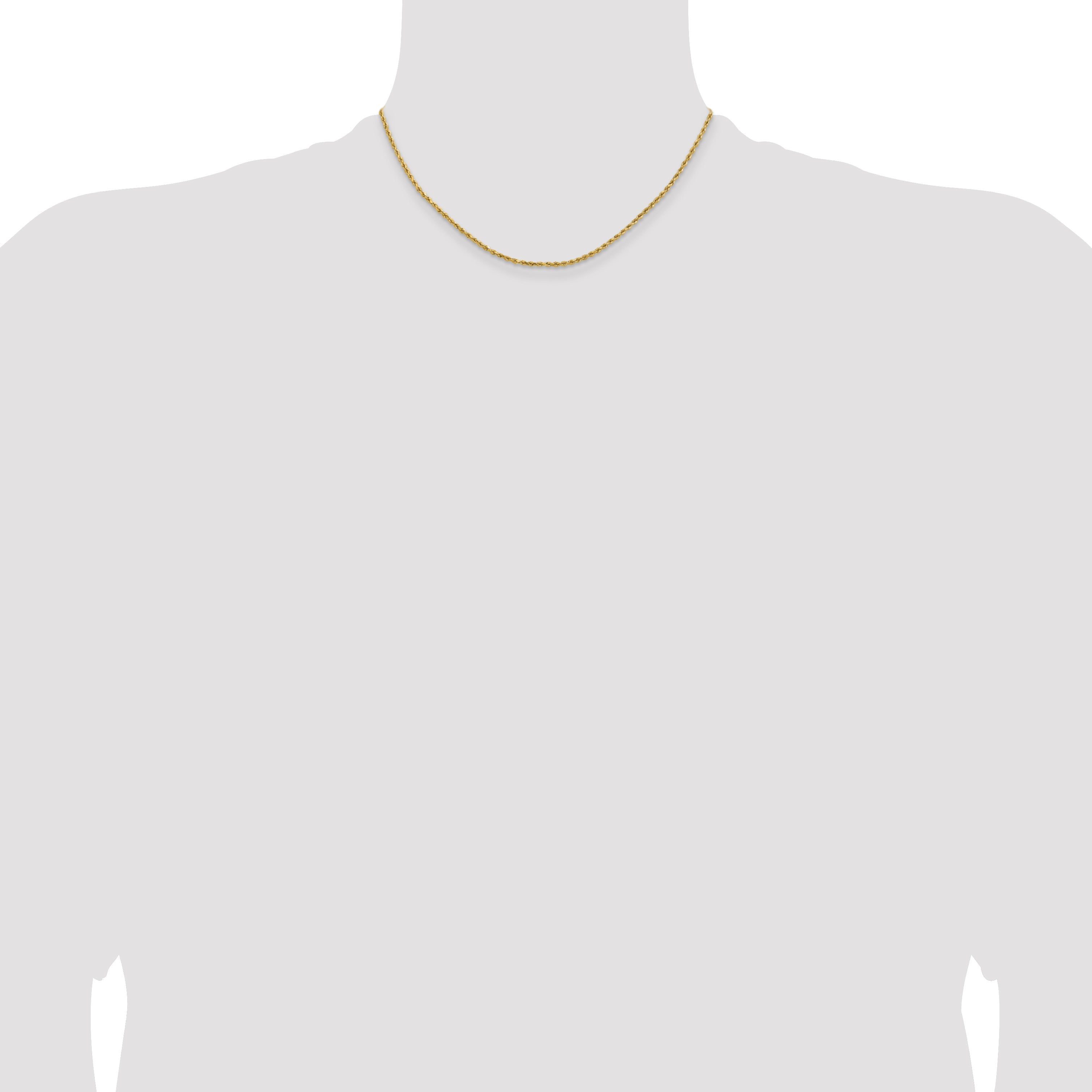 16 Inch 14k Yellow Gold 1.8mm Lightweight D/C Rope with Lobster Clasp Chain Necklace