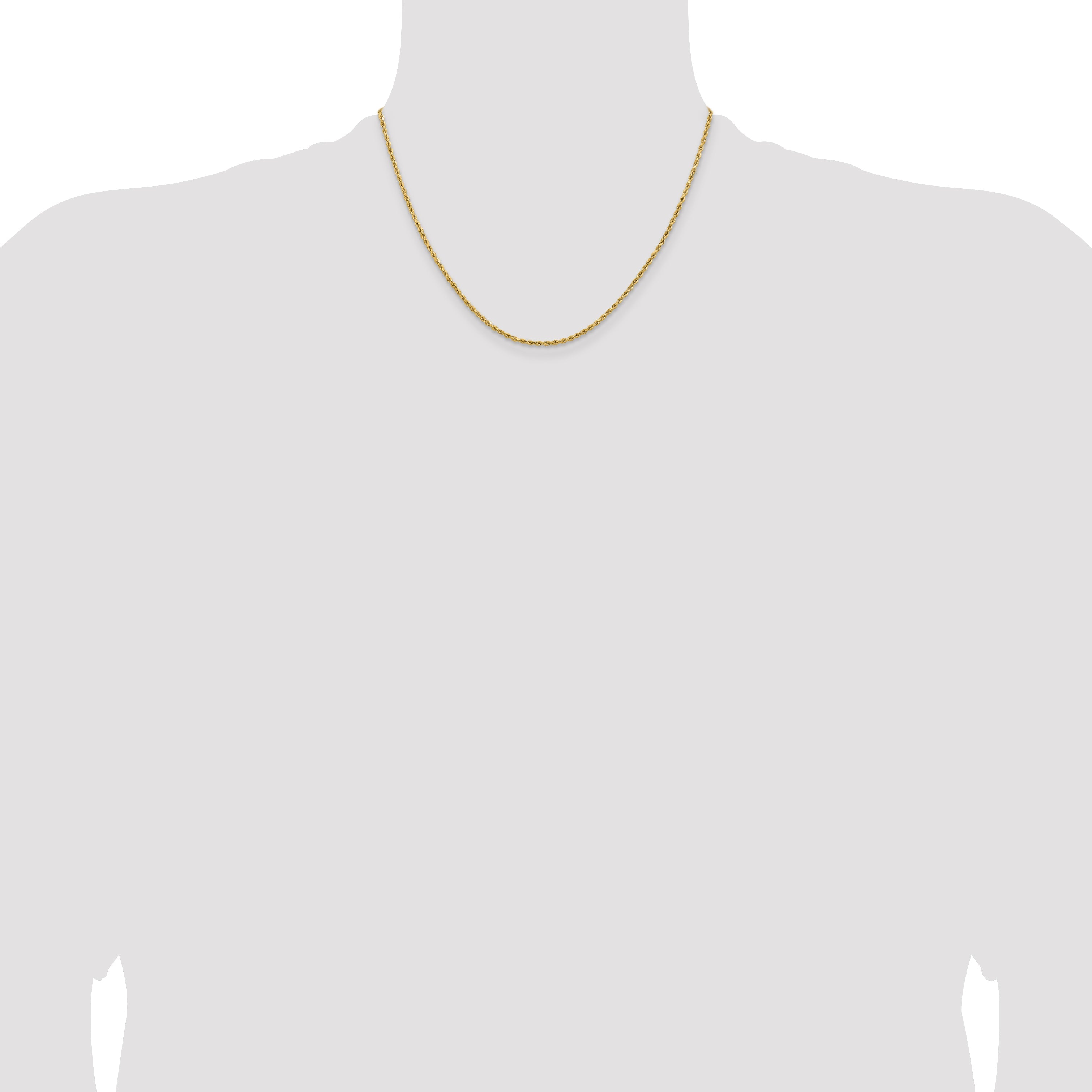 18 Inch 14k Yellow Gold 1.8mm Lightweight D/C Rope with Lobster Clasp Chain Necklace