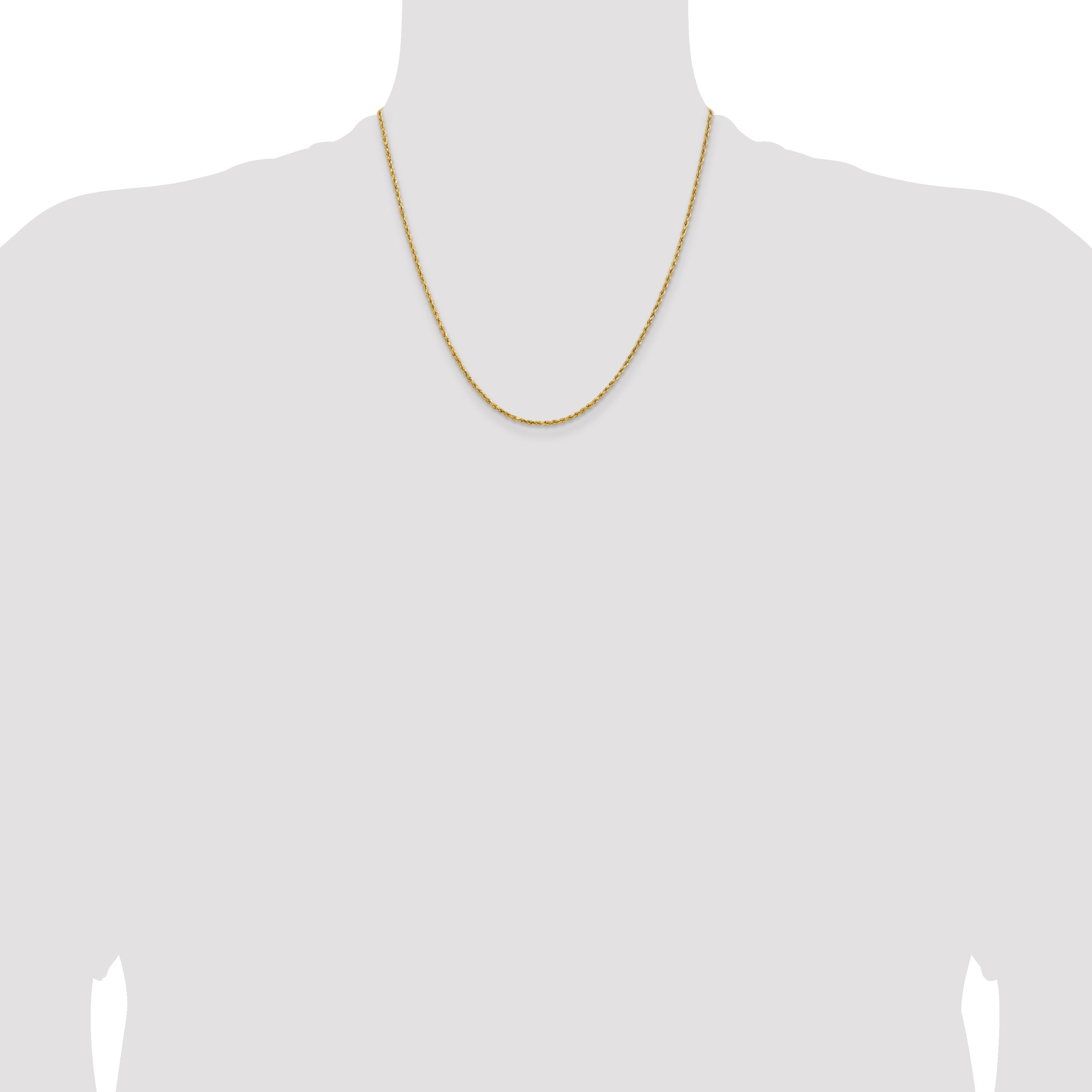 2 Inch 14k Yellow Gold 1.8mm Lightweight D/C Rope with Lobster Clasp Chain Necklace
