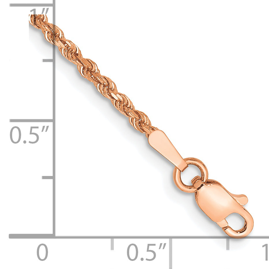 14k Rose Gold 8 inch 1.75mm Diamond-cut Rope with Lobster Clasp Chain Bracelet