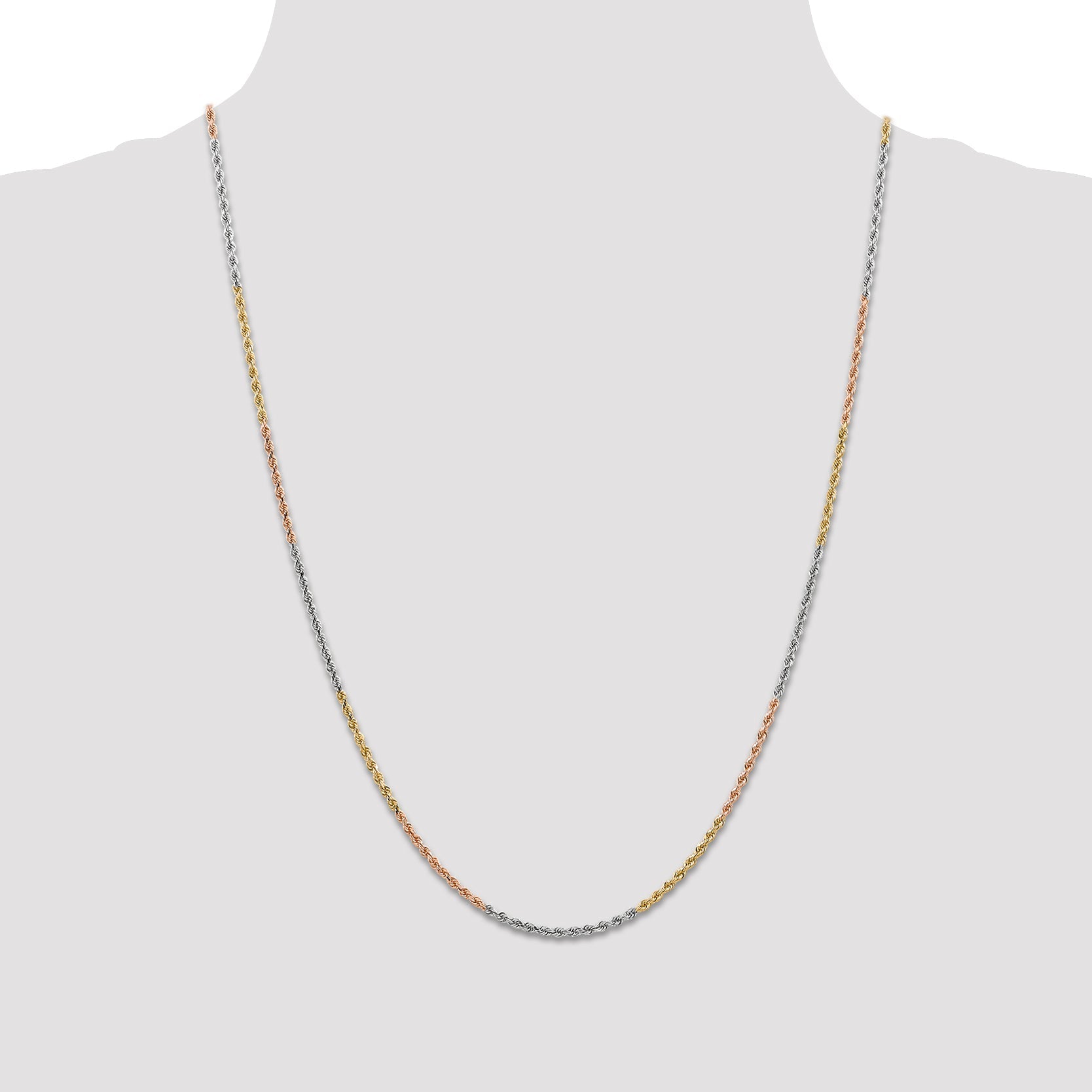 14k Tri-Color Tri-colored 24 inch 1.75mm Diamond-cut Rope with Lobster Clasp Chain Necklace