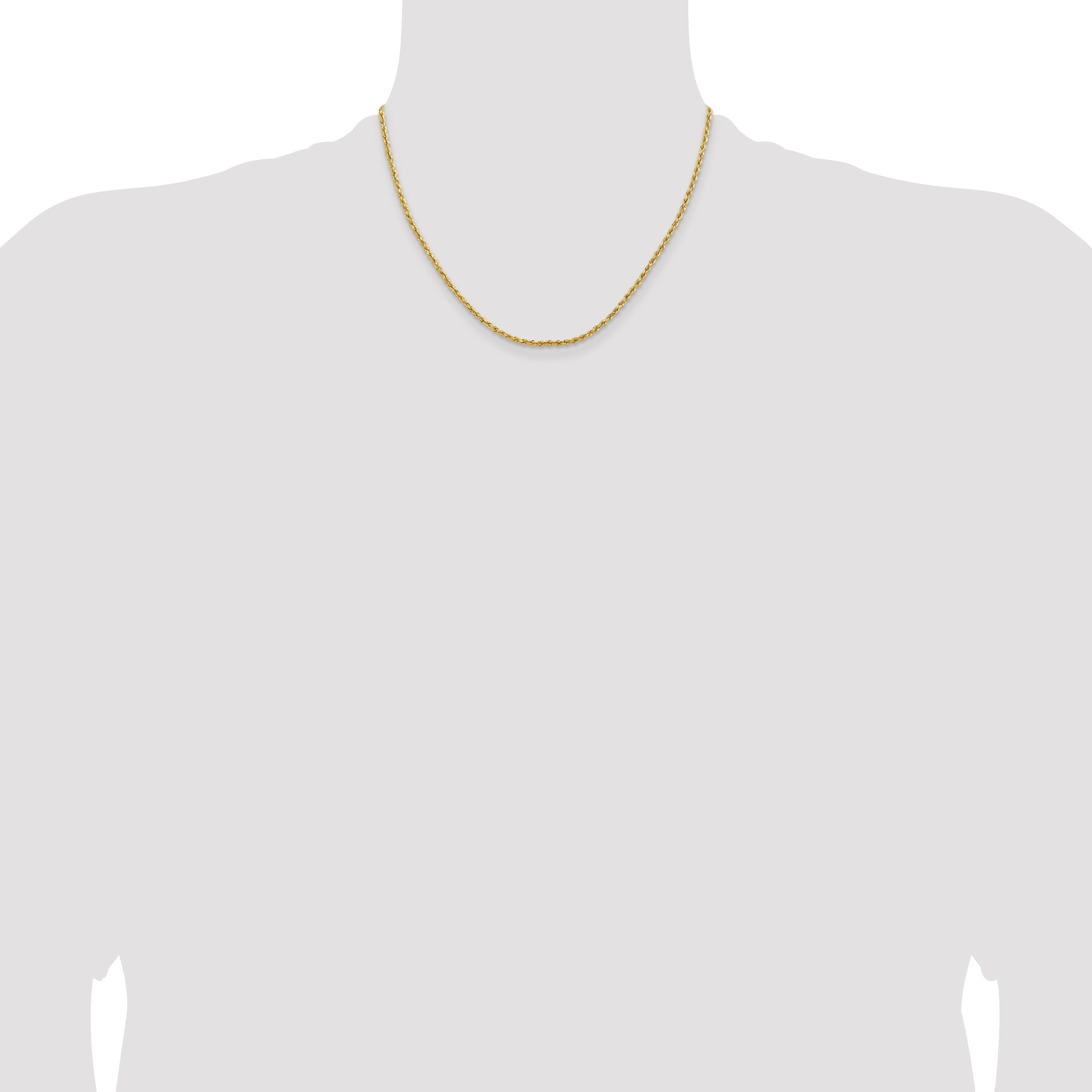 18 Inch 14k Yellow Gold 2mm Lightweight D/C Rope with Lobster Clasp Chain Necklace