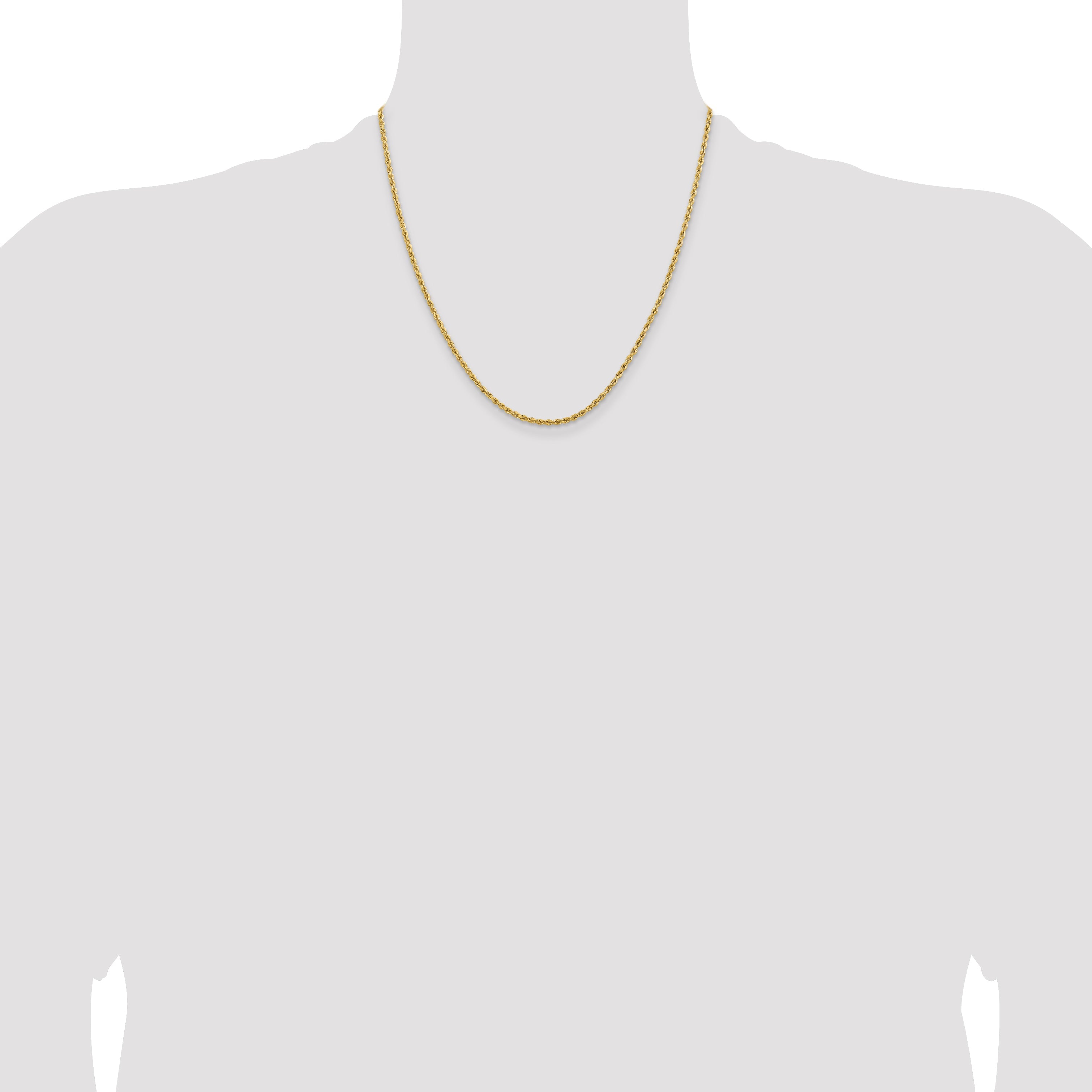 2 Inch 14k Yellow Gold 2mm Lightweight D/C Rope with Lobster Clasp Chain Necklace