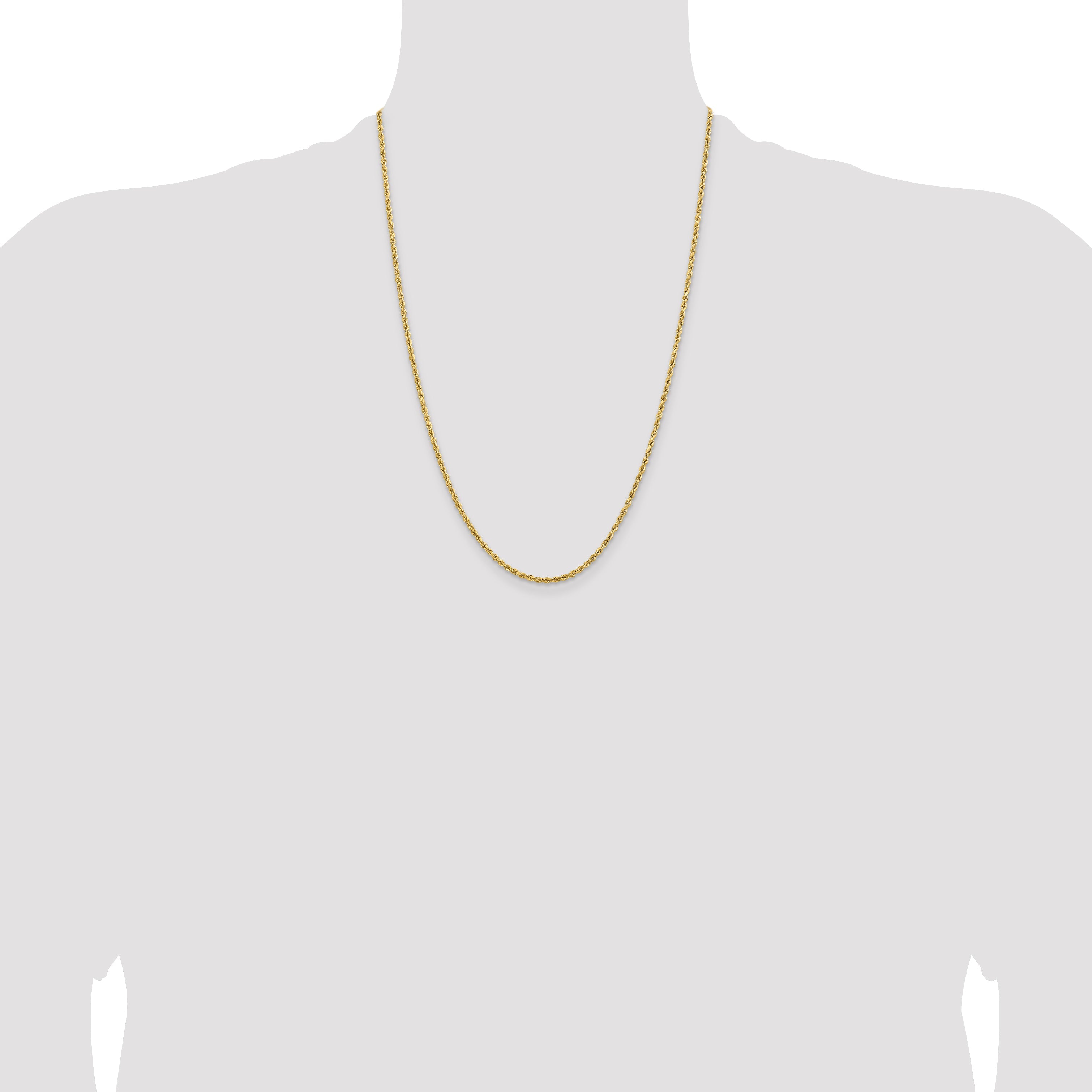 24 Inch 14k Yellow Gold 2mm Lightweight D/C Rope with Lobster Clasp Chain Necklace