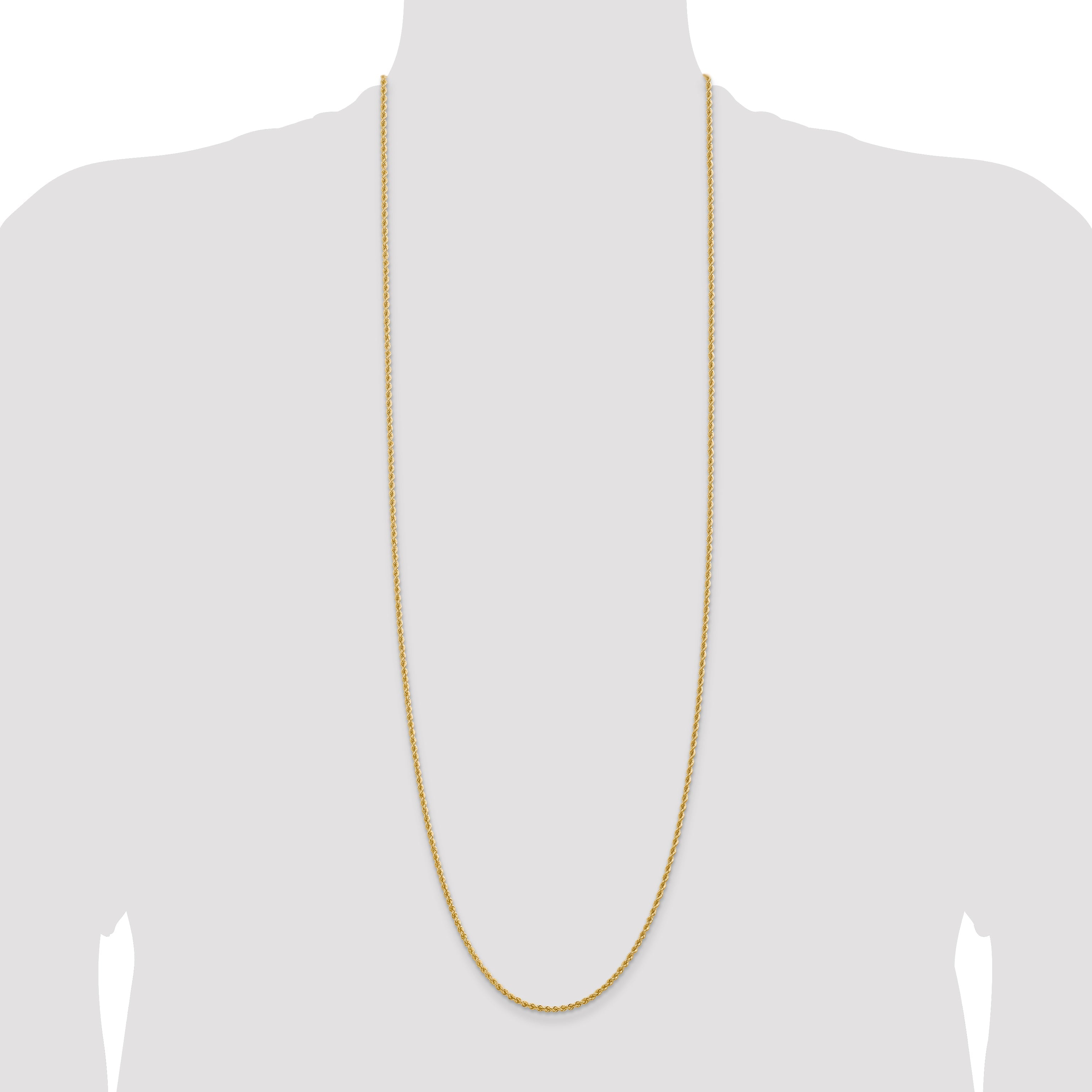 14k Yellow Gold 36 inch 2.25mm Regular Rope with Lobster Clasp Chain Necklace