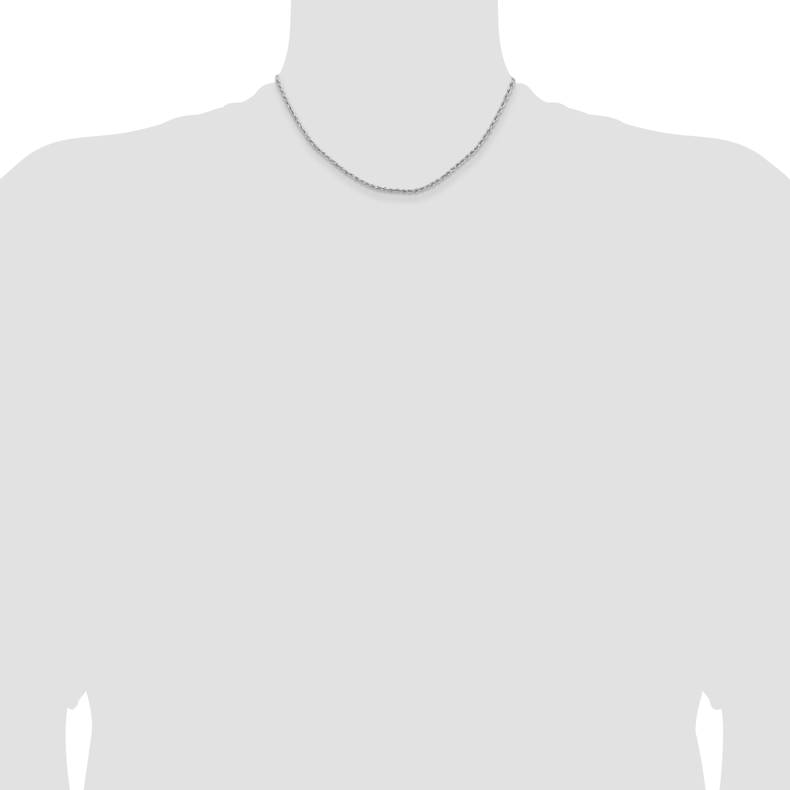 16 Inch 14k White Gold 2mm Lightweight D/C Rope with Lobster Clasp Chain Necklace