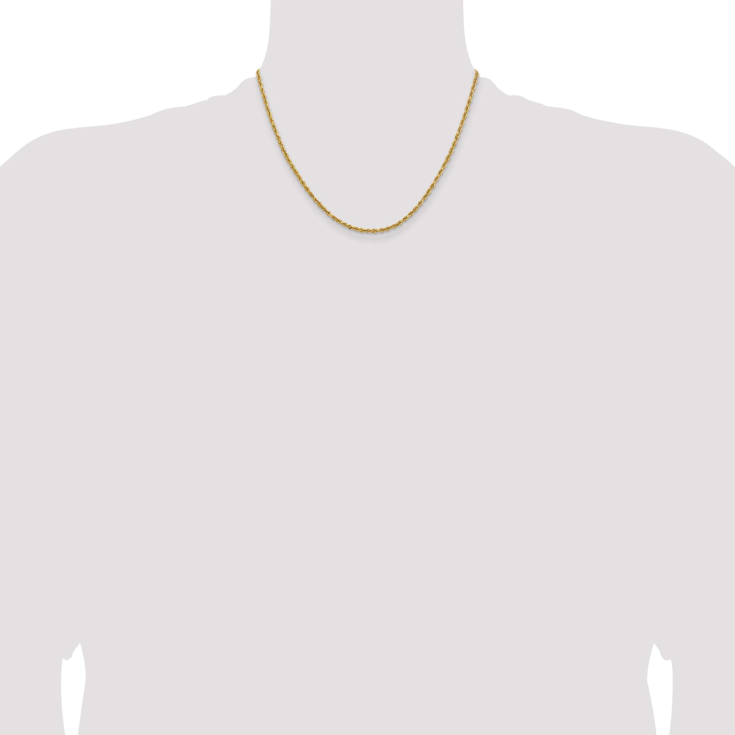 18 Inch 14k Yellow Gold 2.3mm Lightweight D/C Rope with Lobster Clasp Chain Necklace
