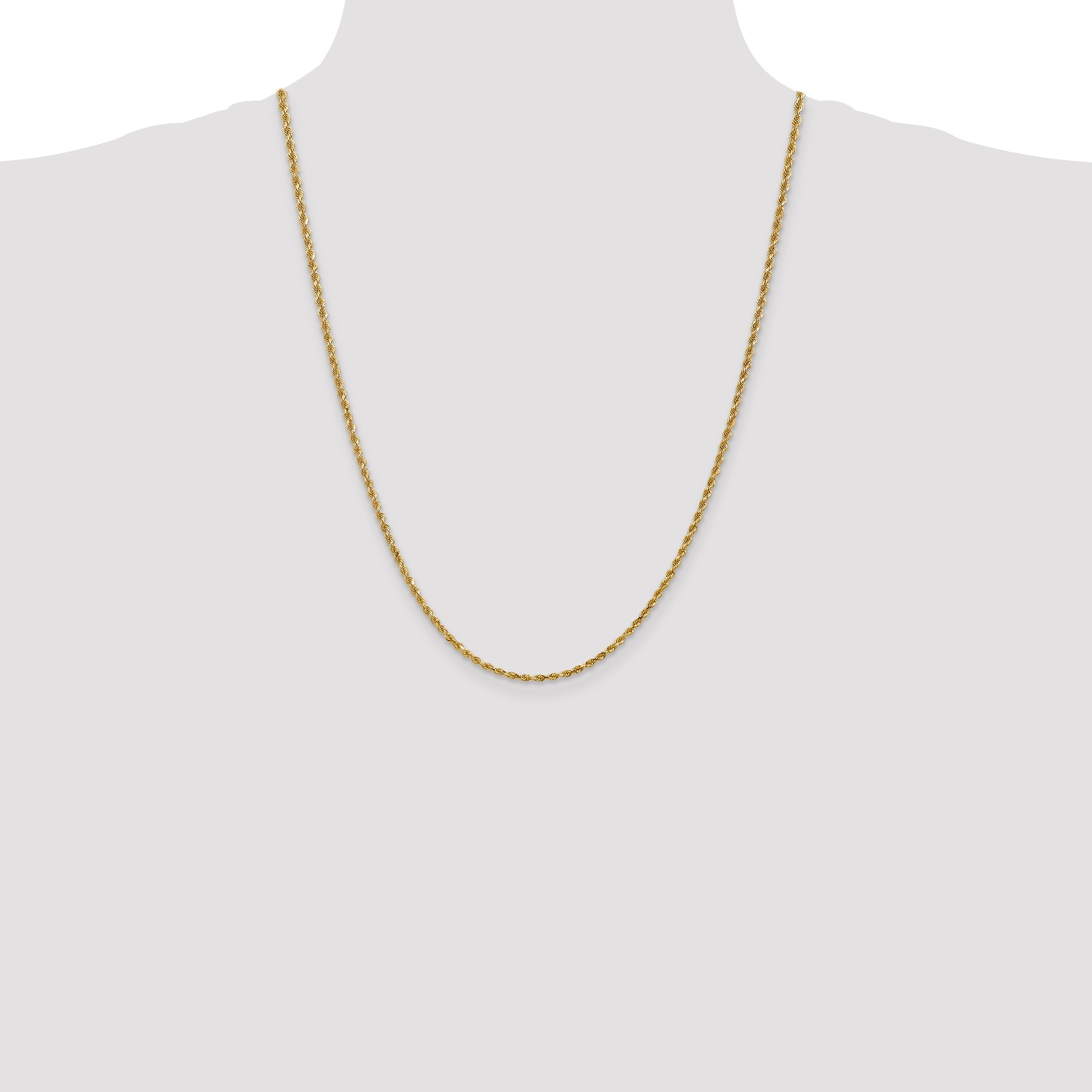 14k Yellow Gold 24 inch 2.25mm Diamond-cut Rope with Lobster Clasp Chain Necklace