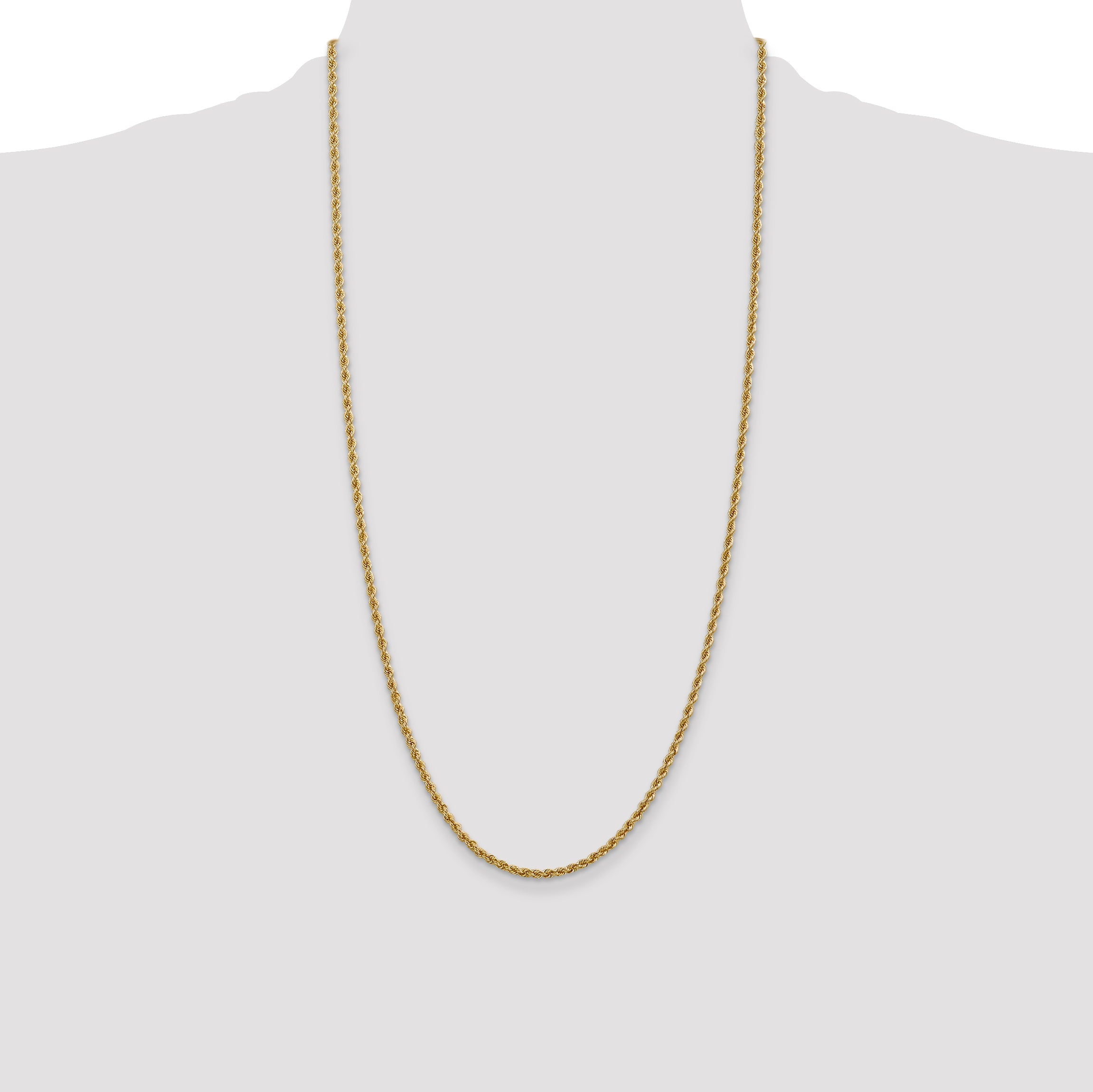 14k Yellow Gold 28 inch 2.5mm Regular Rope with Lobster Clasp Chain Necklace
