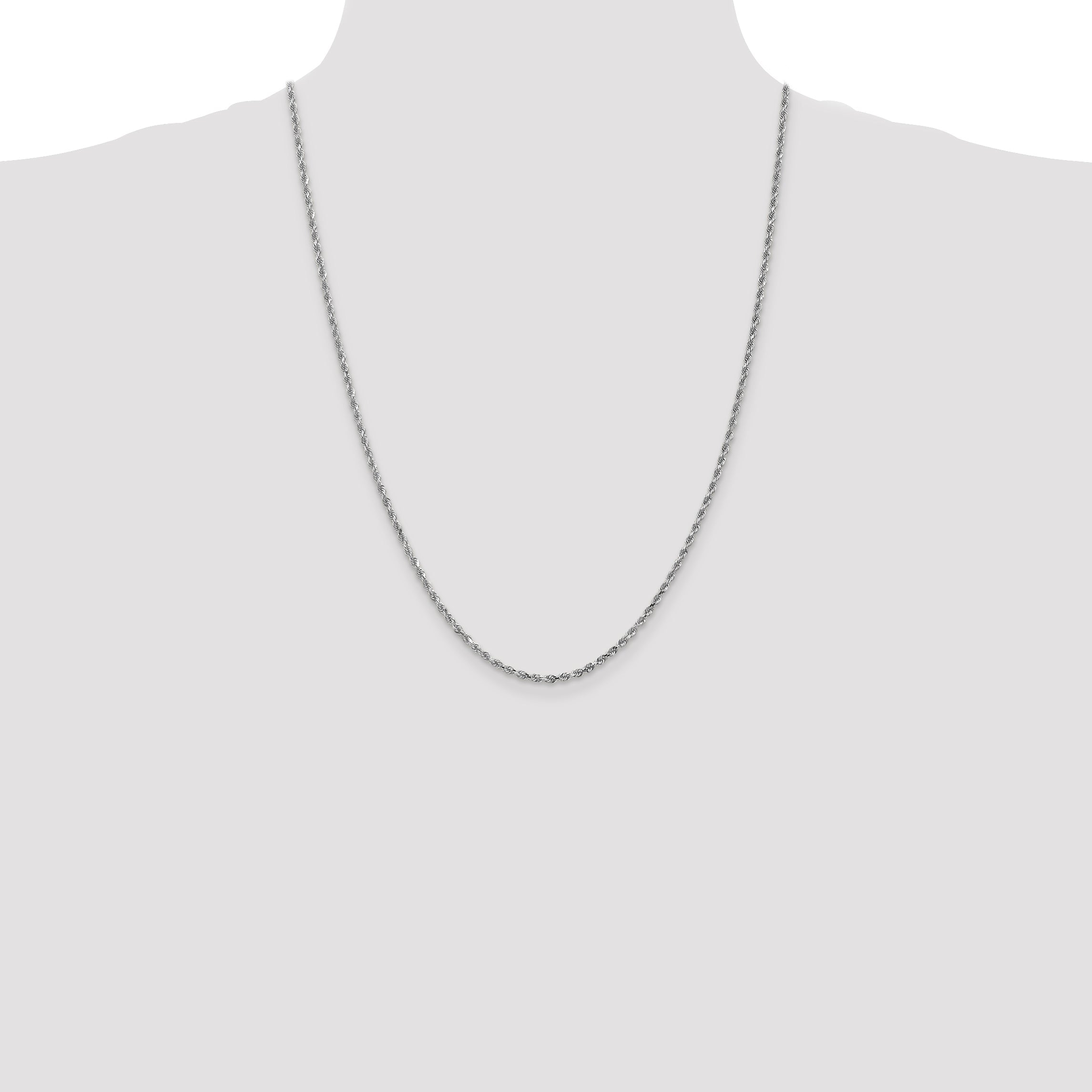 24 Inch 10K White Gold 2.25mm Diamond-Cut Rope Chain Necklace