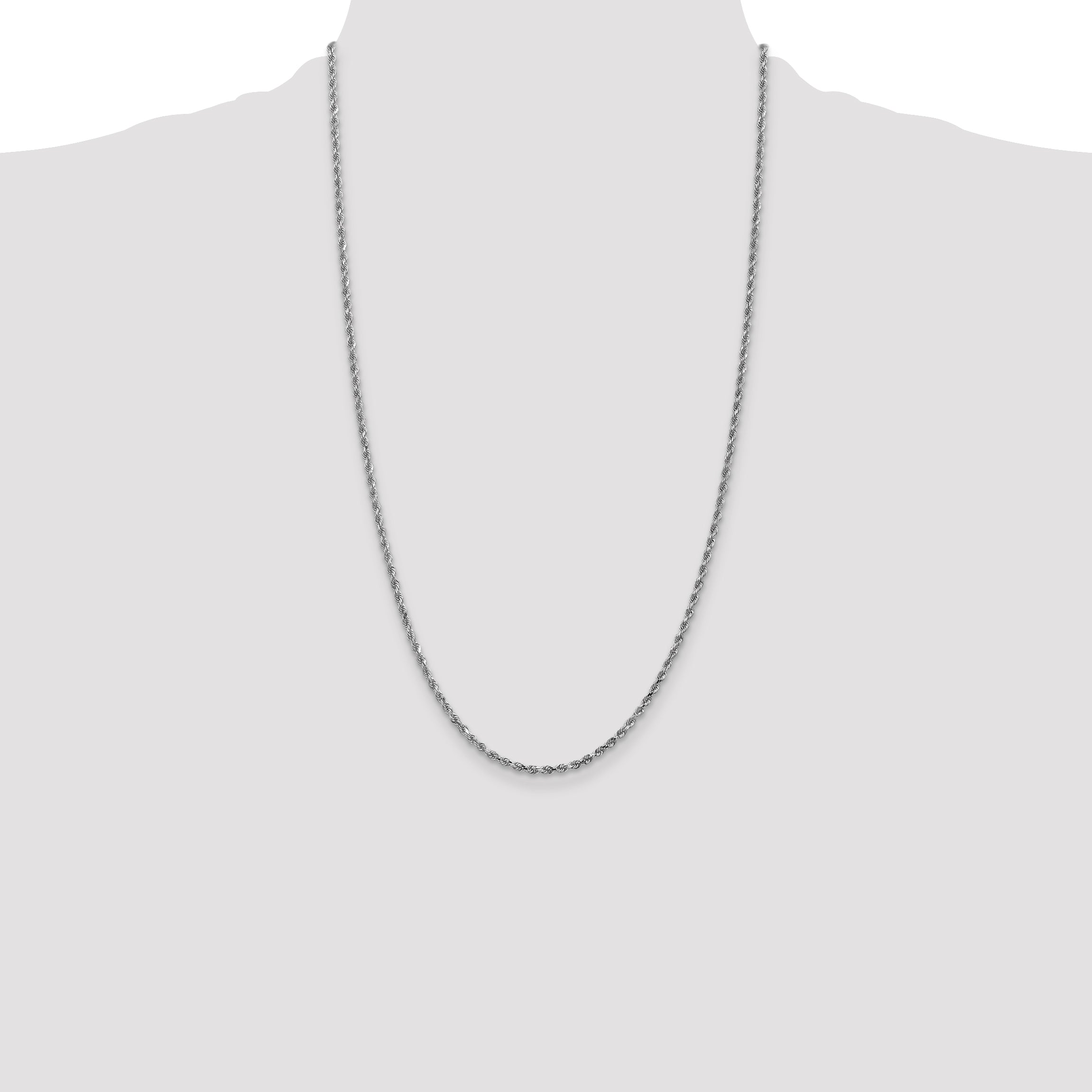 14k White Gold 26 inch 2.25mm Diamond-cut Rope with Lobster Clasp Chain Necklace