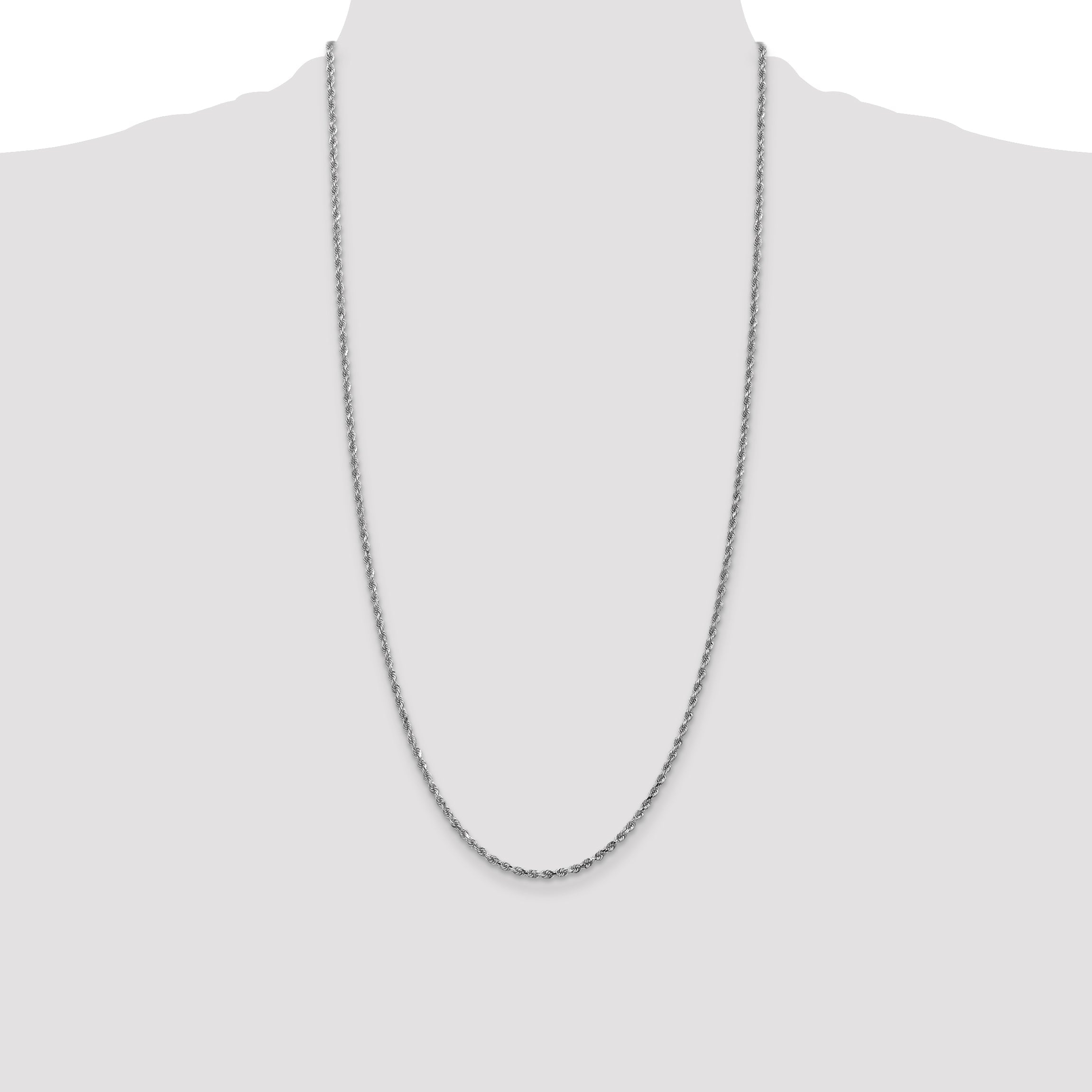 28 Inch 10K White Gold 2.25mm Diamond-Cut Rope Chain Necklace