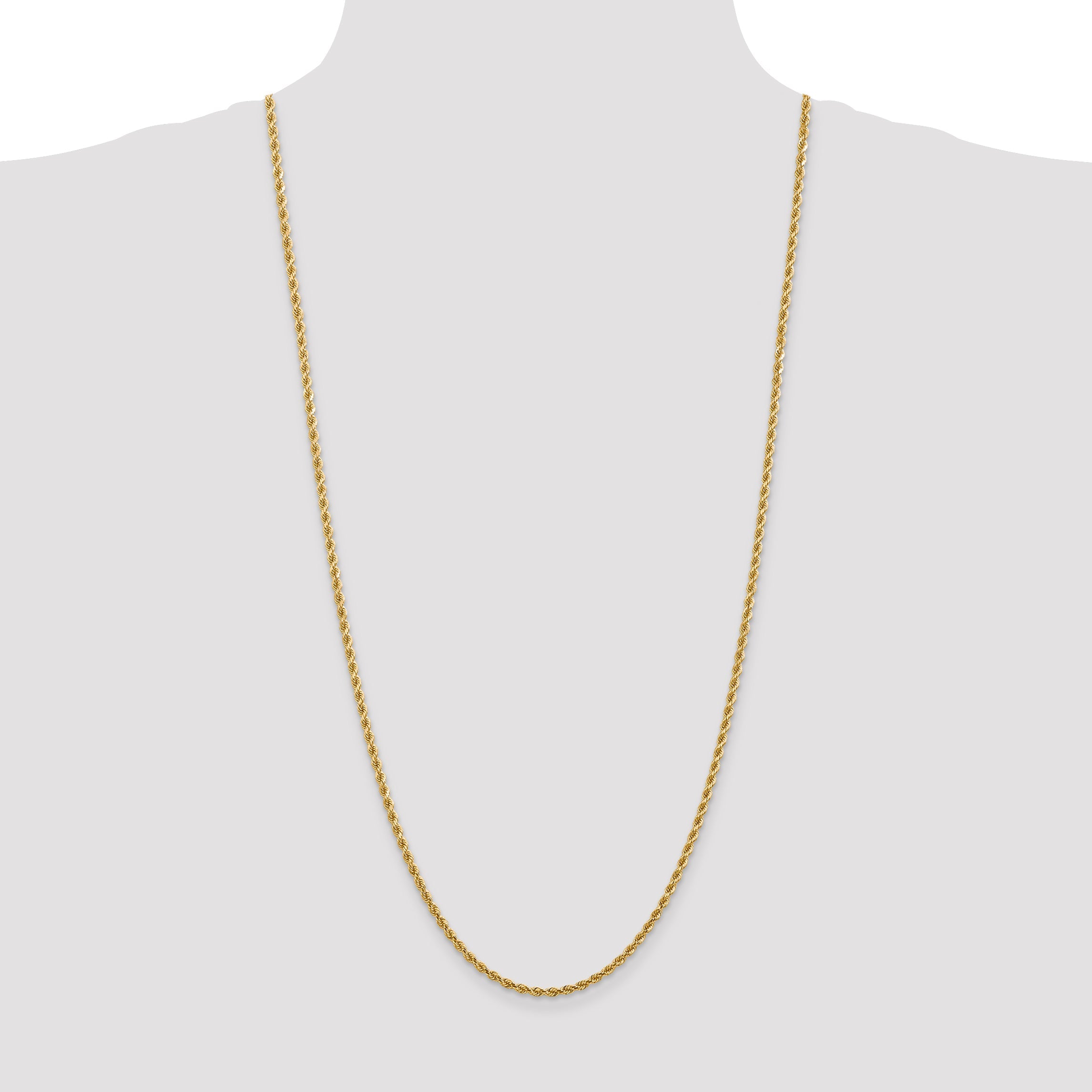 14k Yellow Gold 30 inch 2.75mm Diamond-cut Rope with Lobster Clasp Chain Necklace