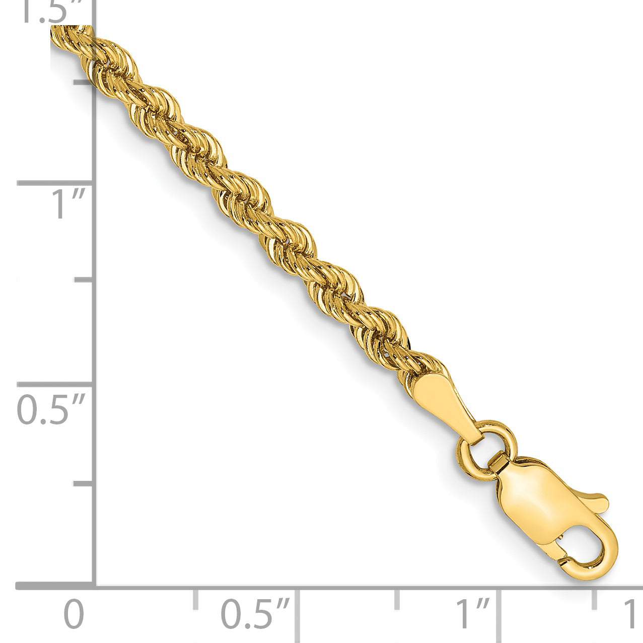 14k Yellow Gold 9 inch 2.75mm Regular Rope with Lobster Clasp Chain Bracelet