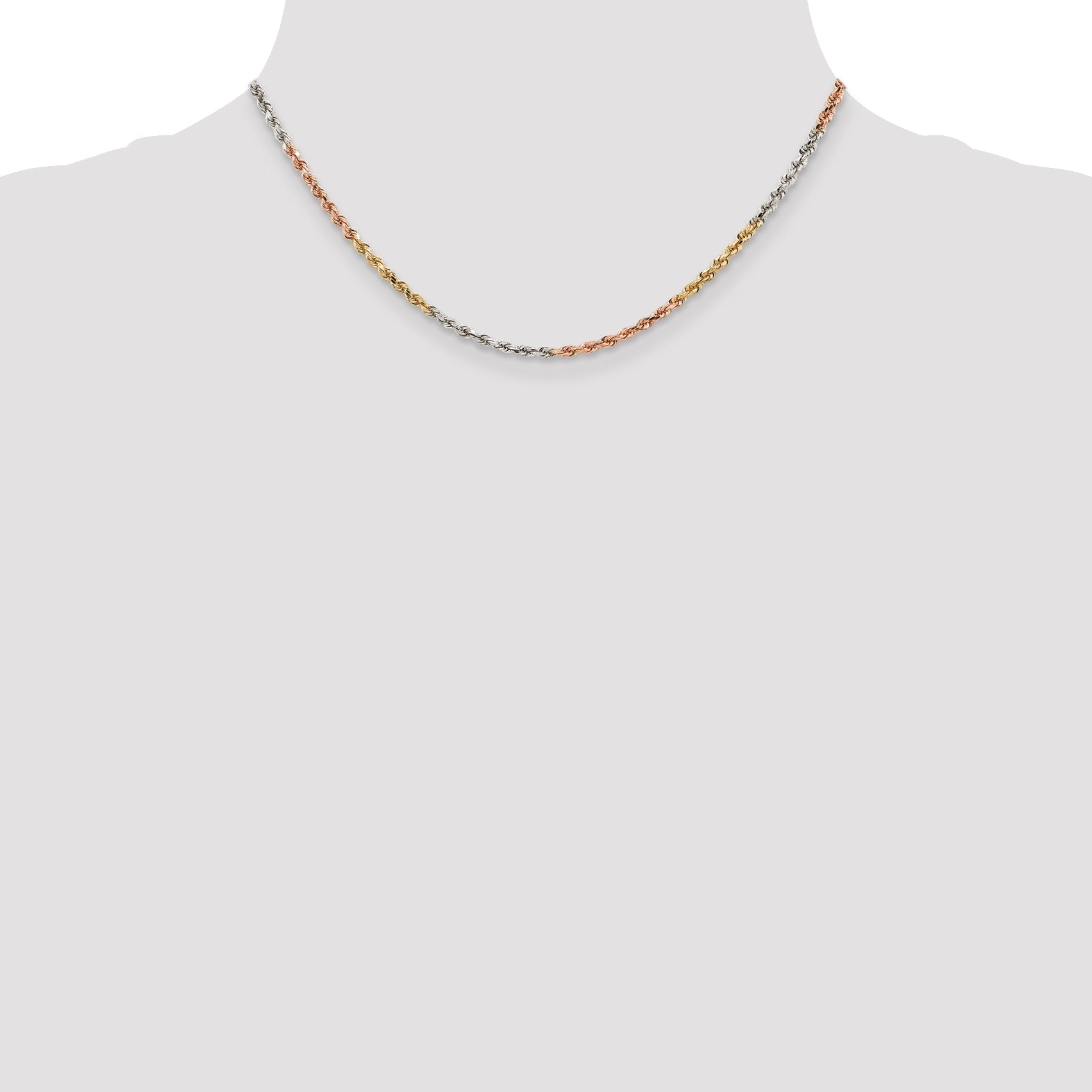 14k Tri-Color Tri-colored 16 inch 2.9mm Diamond-cut Rope with Lobster Clasp Chain Necklace
