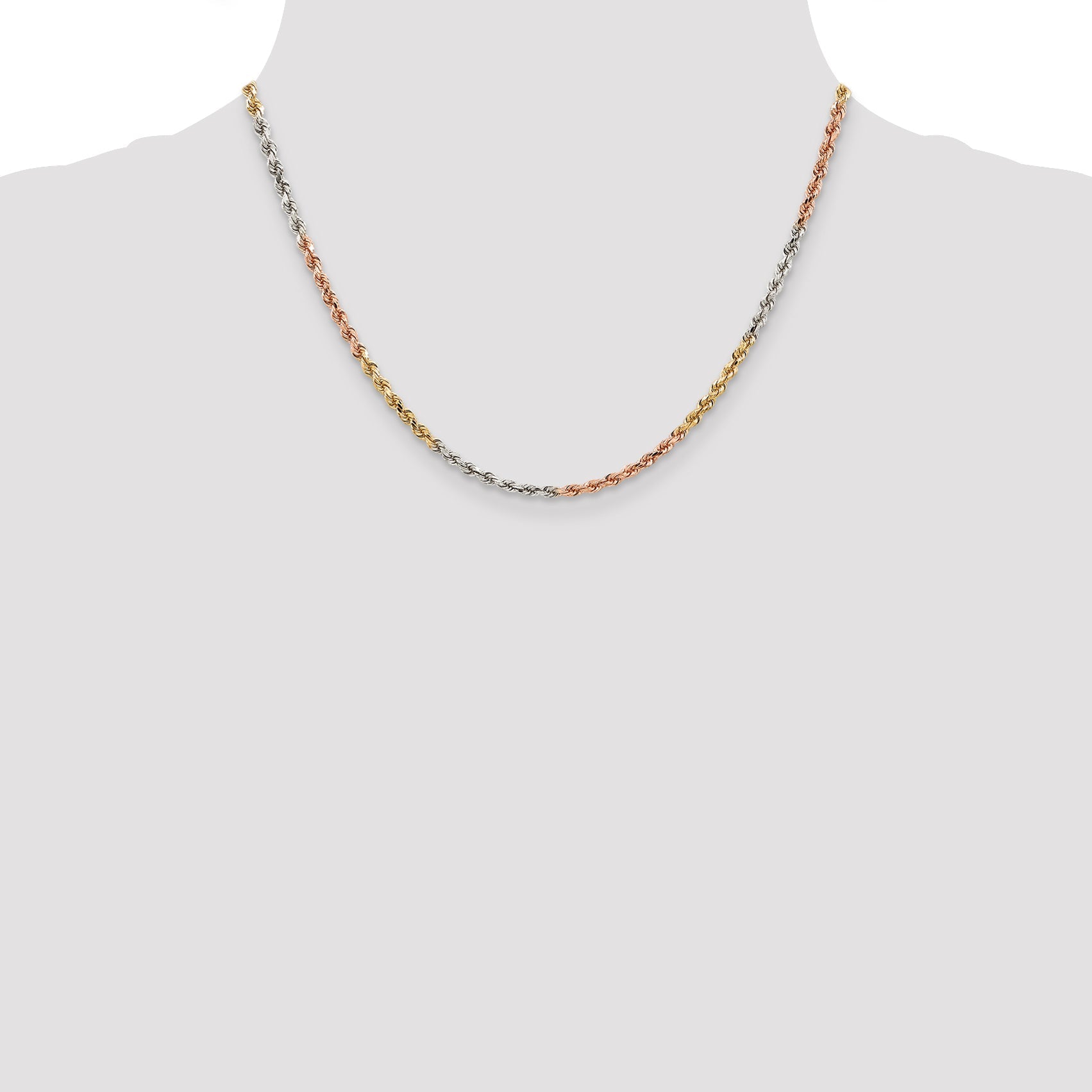 14k Tri-Color Tri-colored 18 inch 2.9mm Diamond-cut Rope with Lobster Clasp Chain Necklace