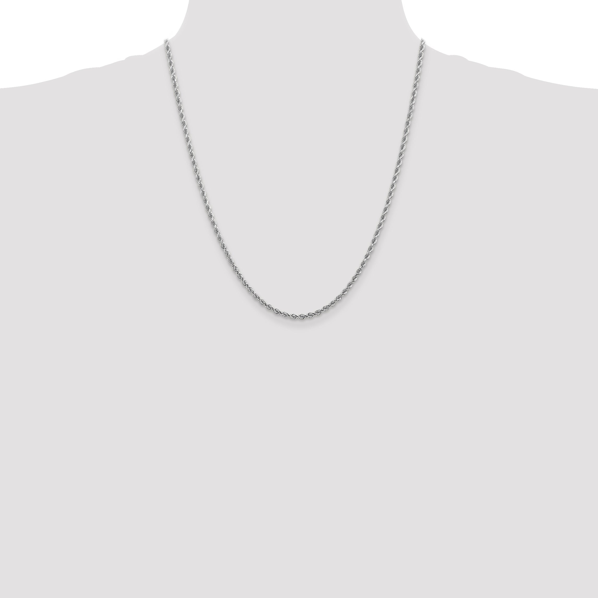24 Inch 10K White Gold 2.75mm Diamond-Cut Rope Chain Necklace