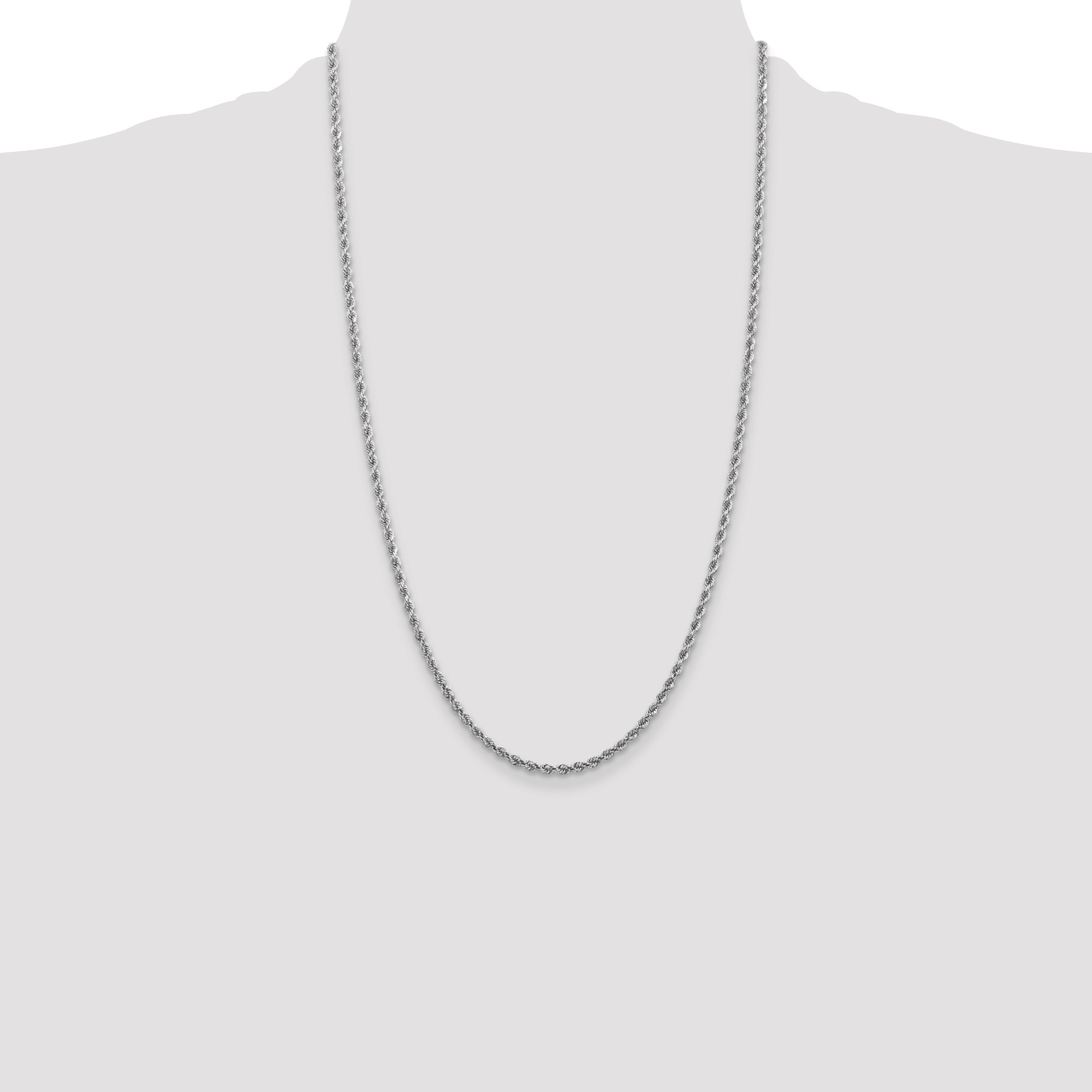 14k White Gold 26 inch 2.75mm Diamond-cut Rope with Lobster Clasp Chain Necklace