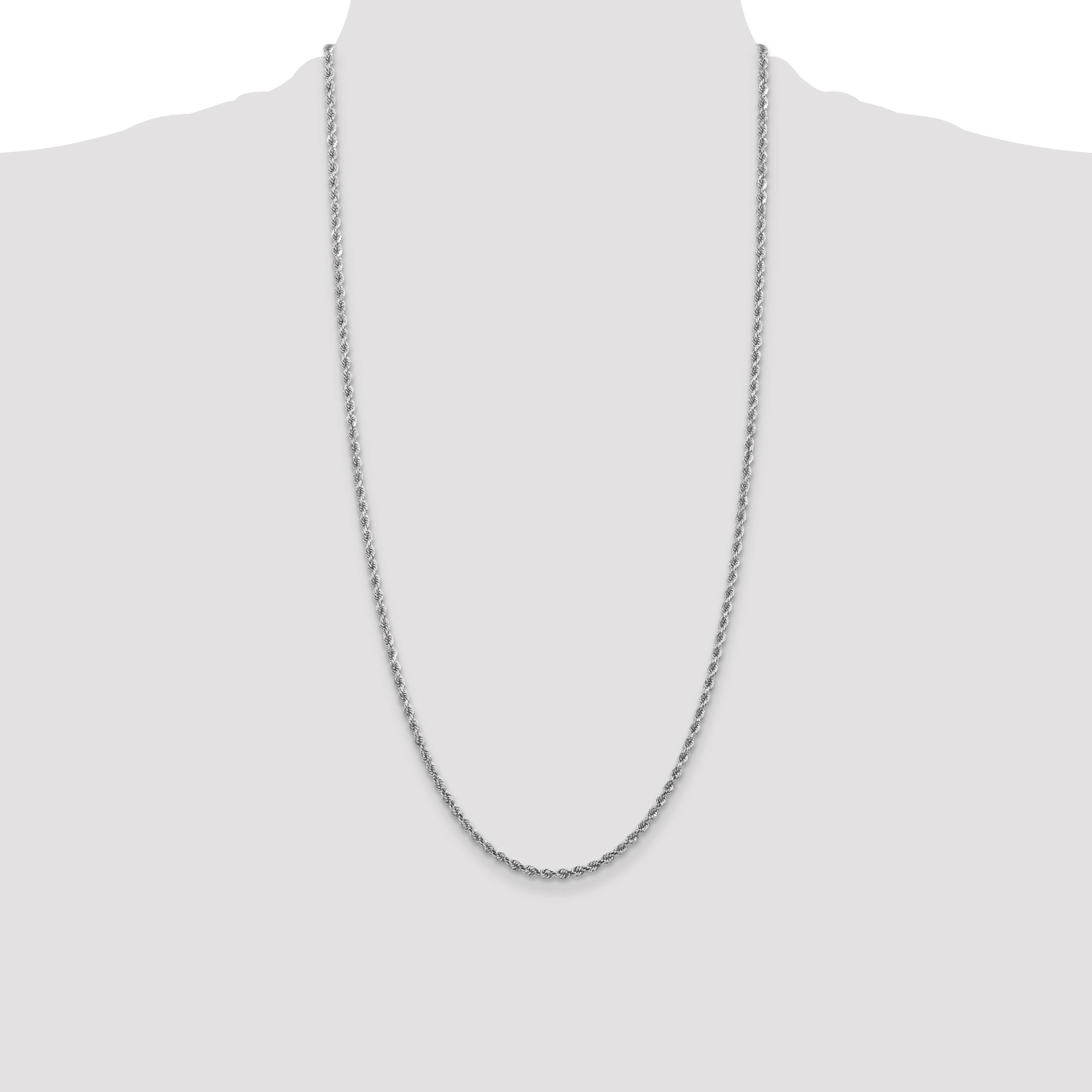 28 Inch 10K White Gold 2.75mm Diamond-Cut Rope Chain Necklace