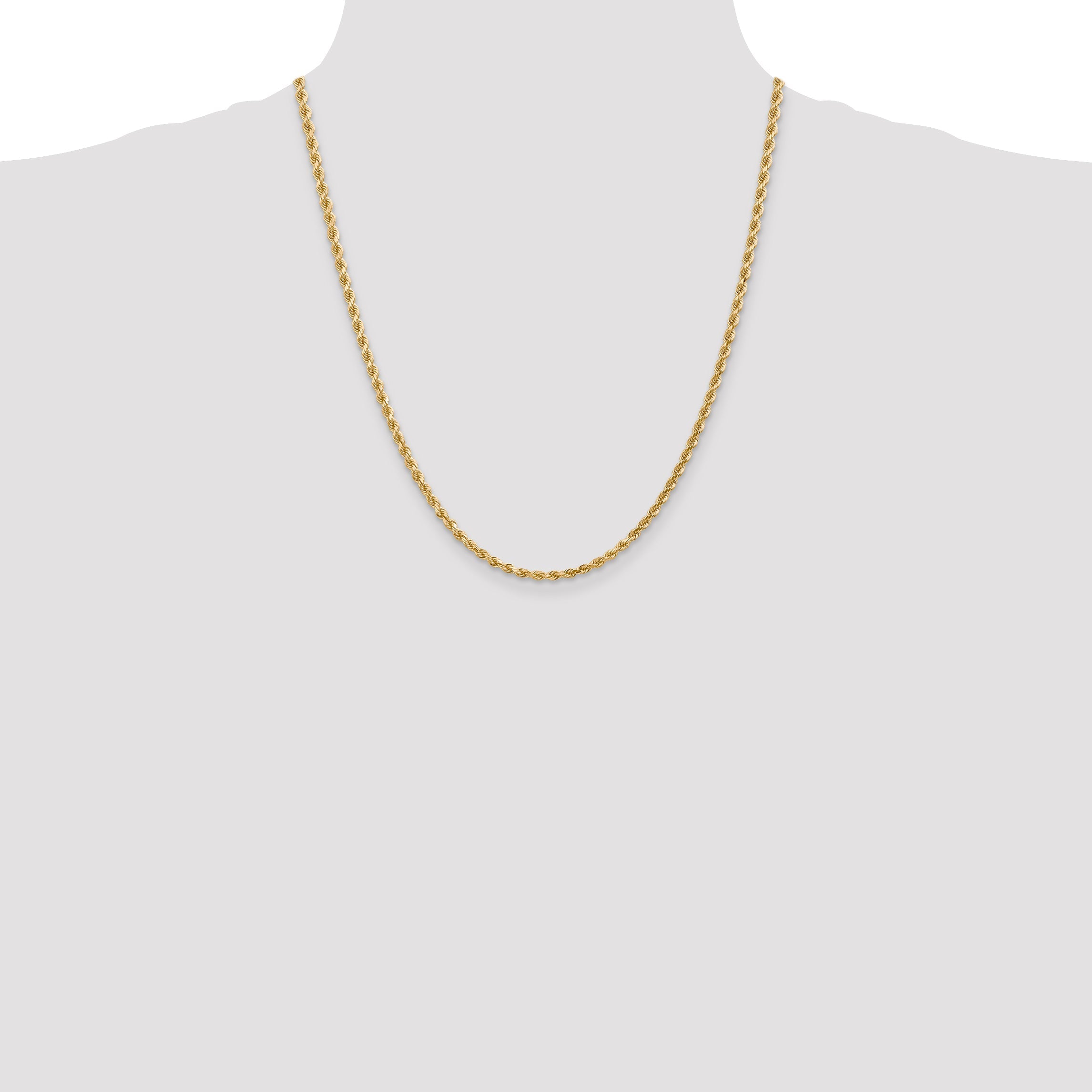 14k Yellow Gold 22 inch 3mm Diamond-cut Rope with Lobster Clasp Chain Necklace