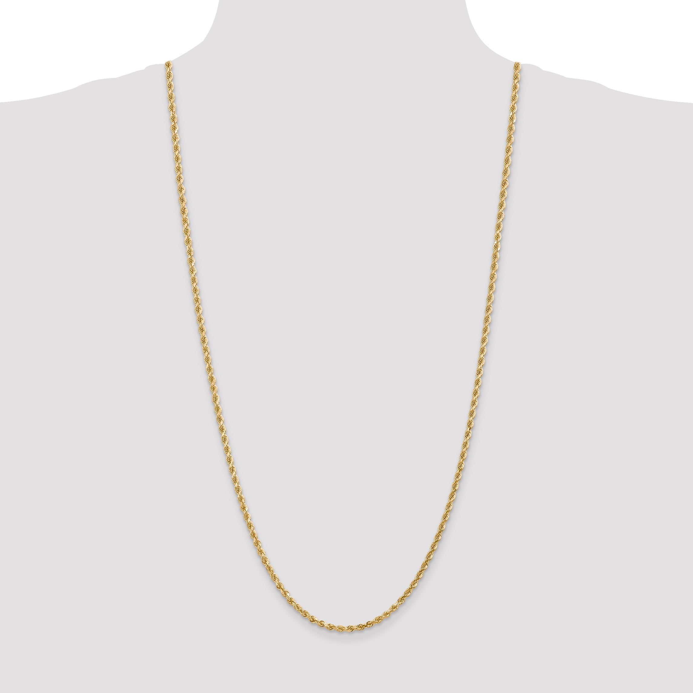 14k Yellow Gold 30 inch 3mm Diamond-cut Rope with Lobster Clasp Chain Necklace