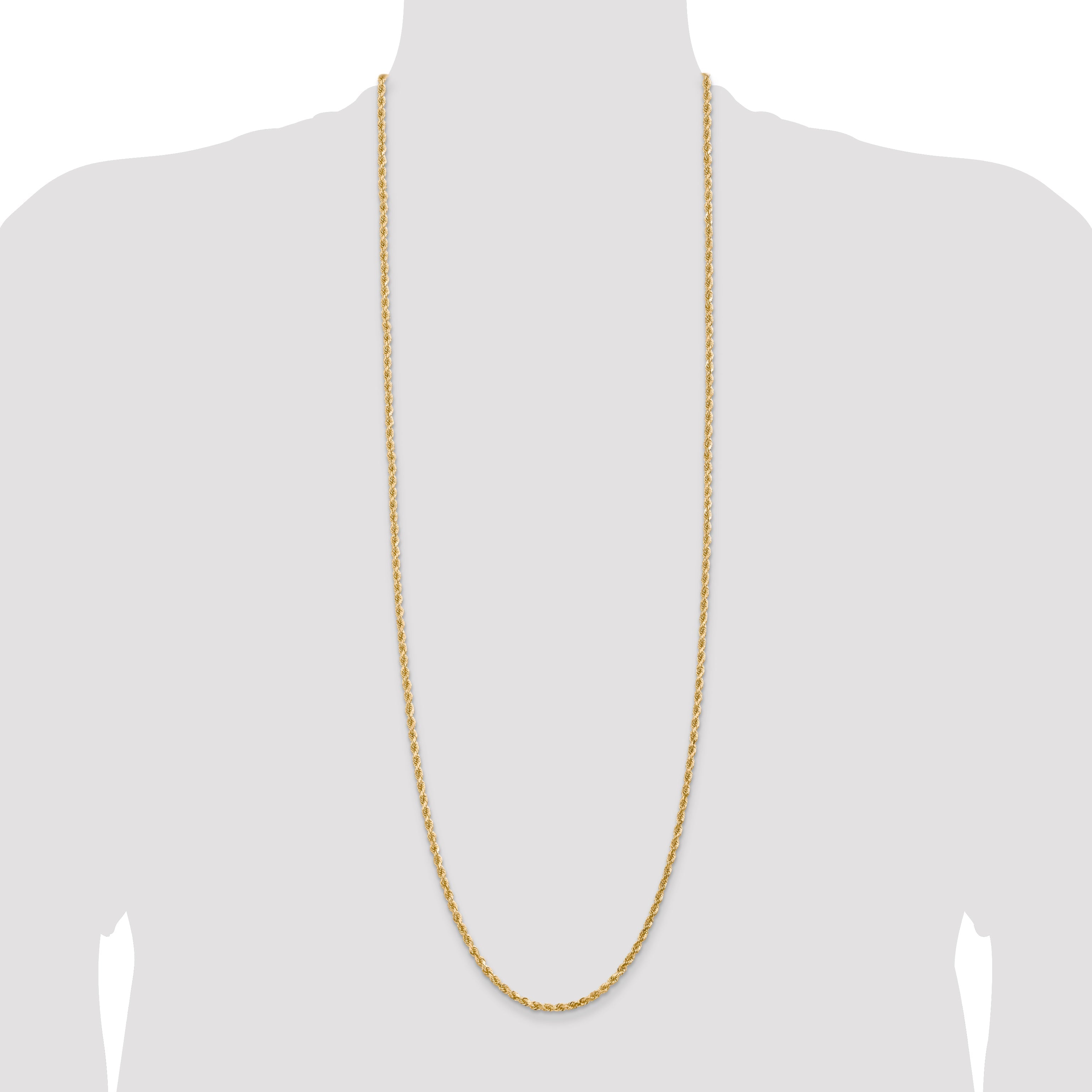 14k Yellow Gold 36 inch 3mm Diamond-cut Rope with Lobster Clasp Chain Necklace