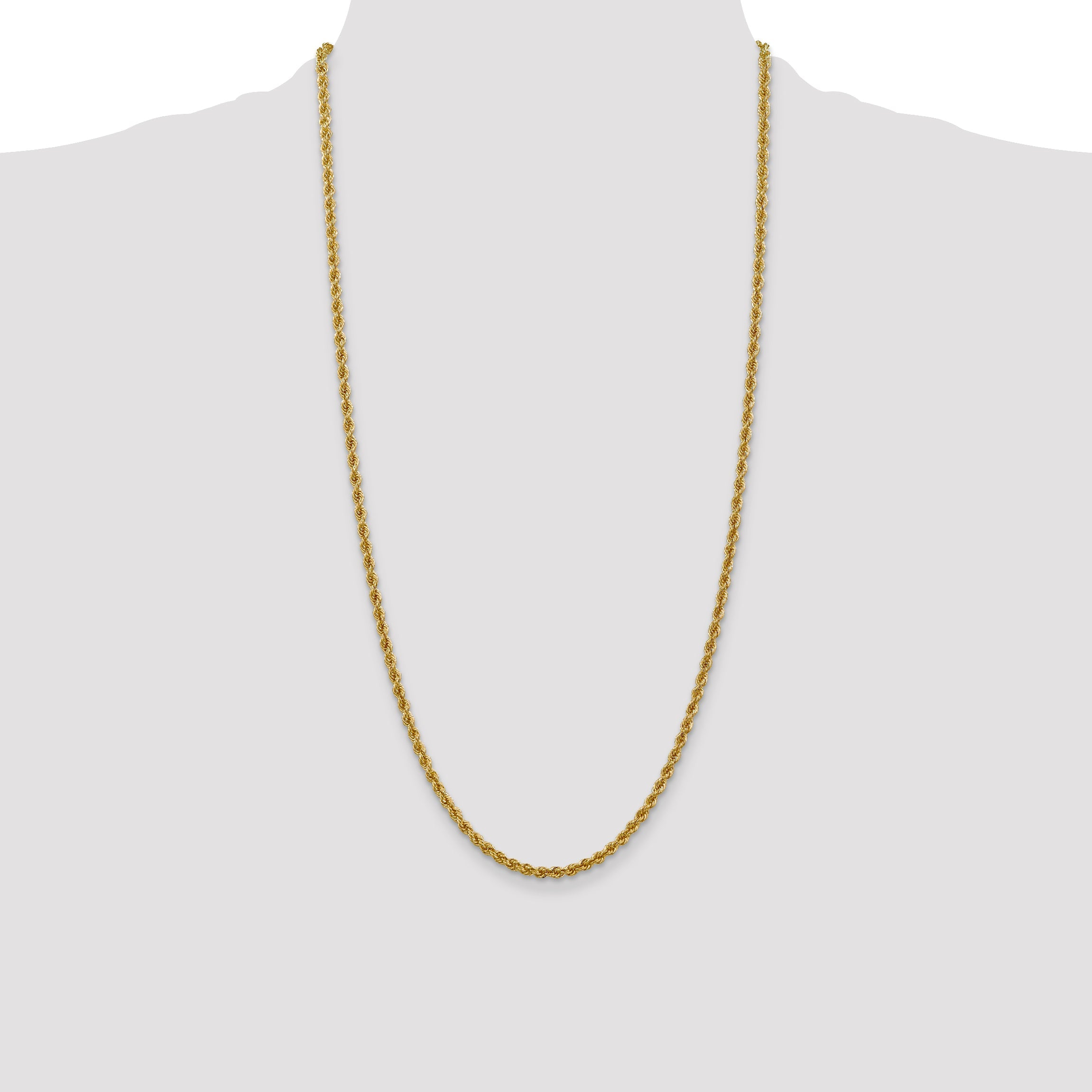 14k Yellow Gold 28 inch 3mm Regular Rope with Lobster Clasp Chain Necklace