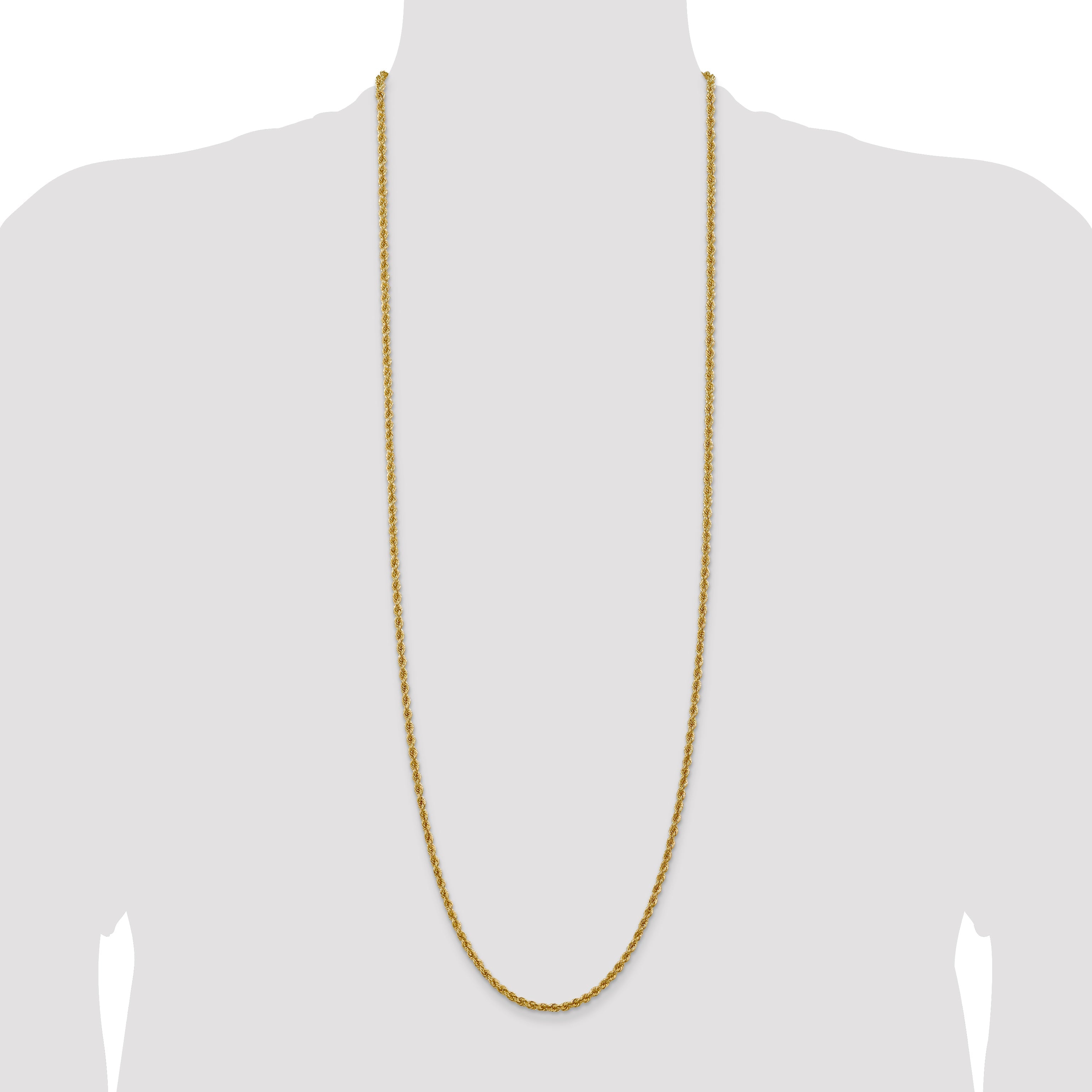 14k Yellow Gold 36 inch 3mm Regular Rope with Lobster Clasp Chain Necklace