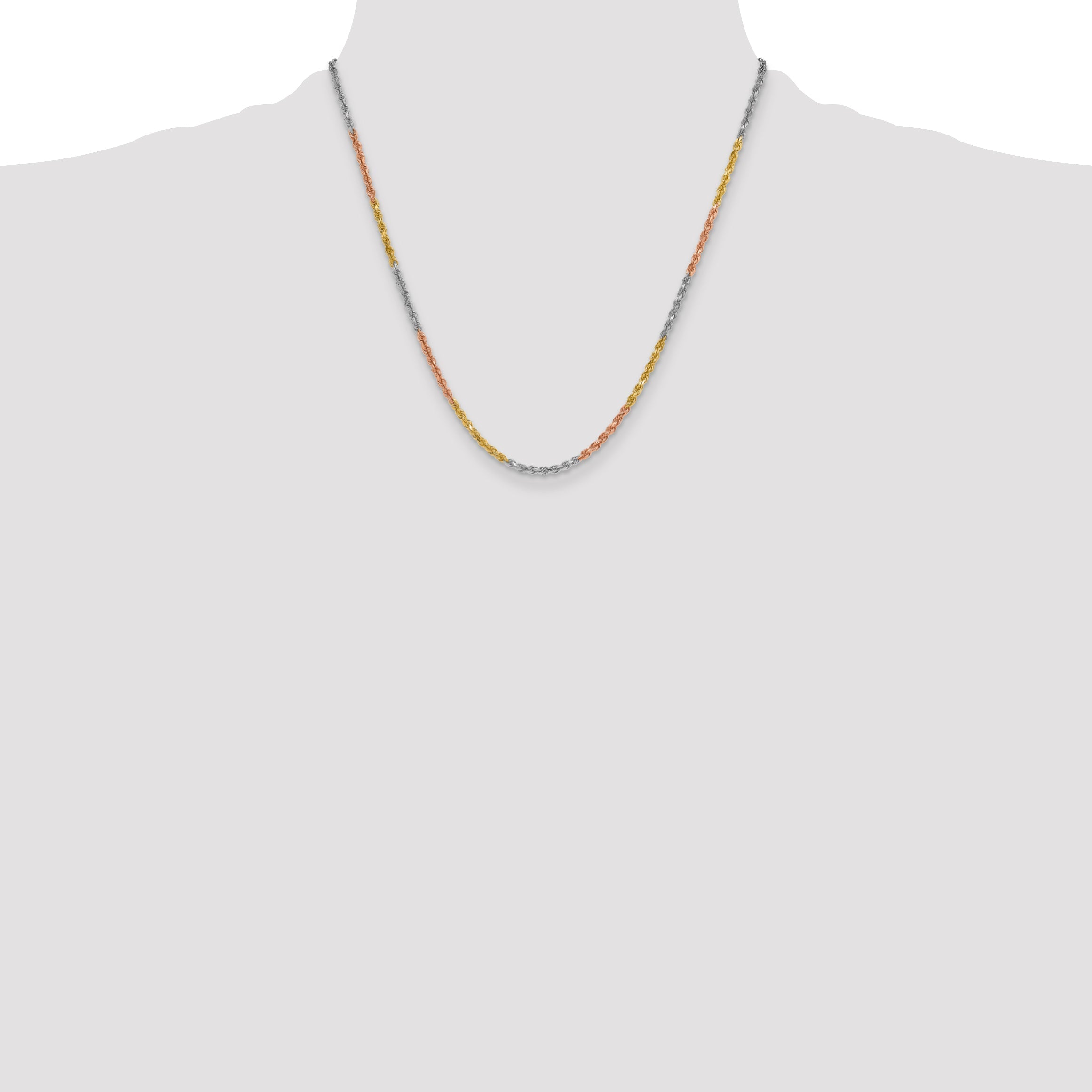 14k Tri-Color Tri-colored 20 inch 3mm Diamond-cut Rope with Lobster Clasp Chain Necklace