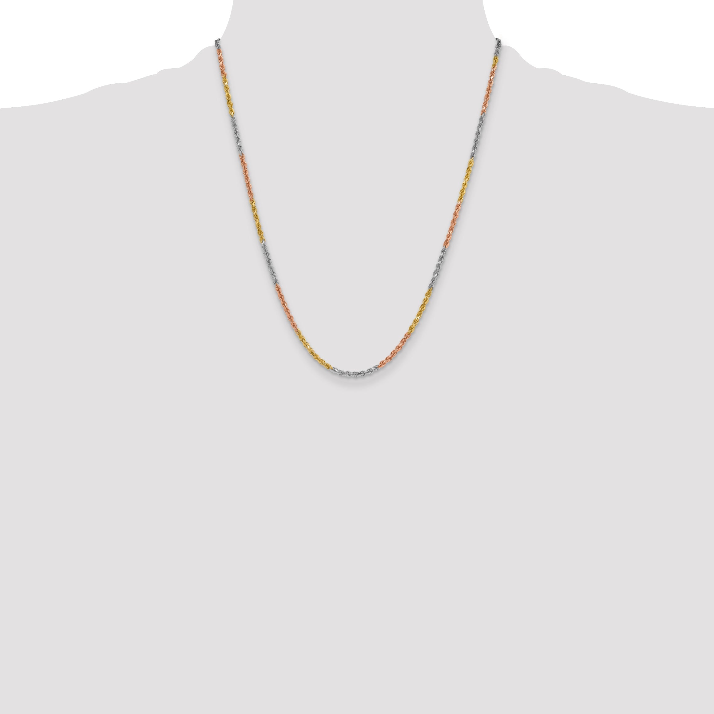 22 Inch 14k Tri-Color 3mm D/C Rope Chain Necklace