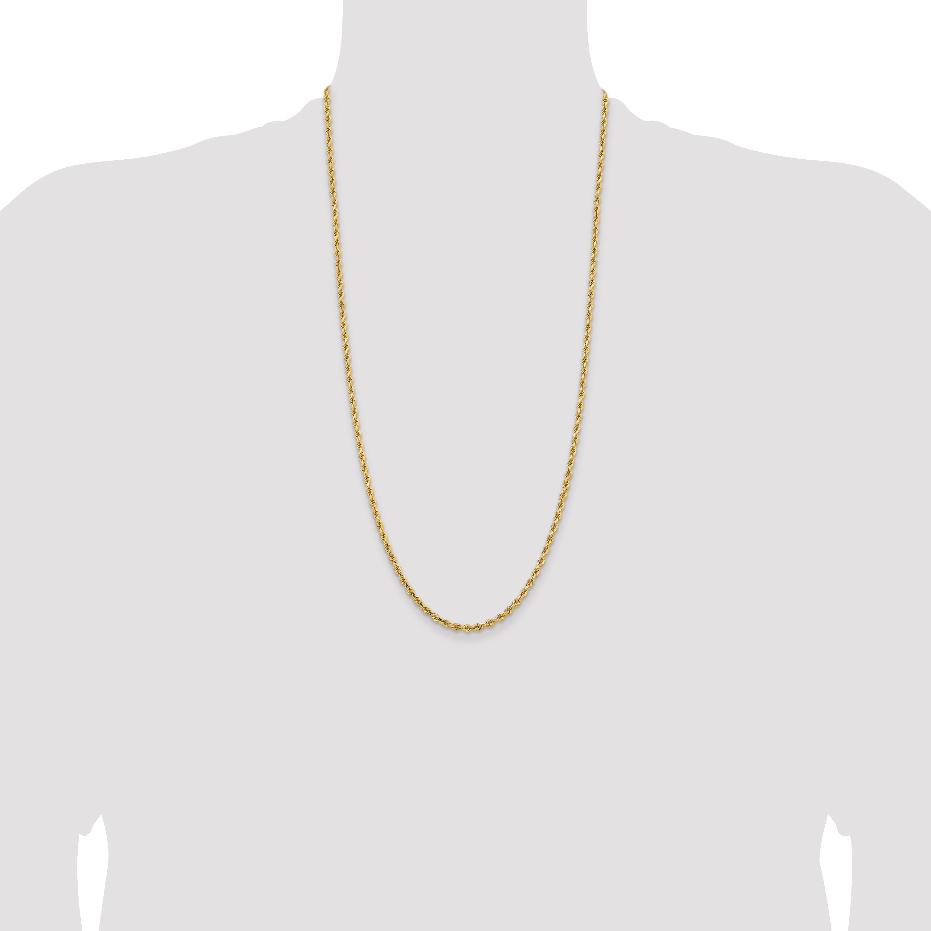 14k Yellow Gold 28 inch 3.25mm Diamond-cut Rope with Lobster Clasp Chain Necklace