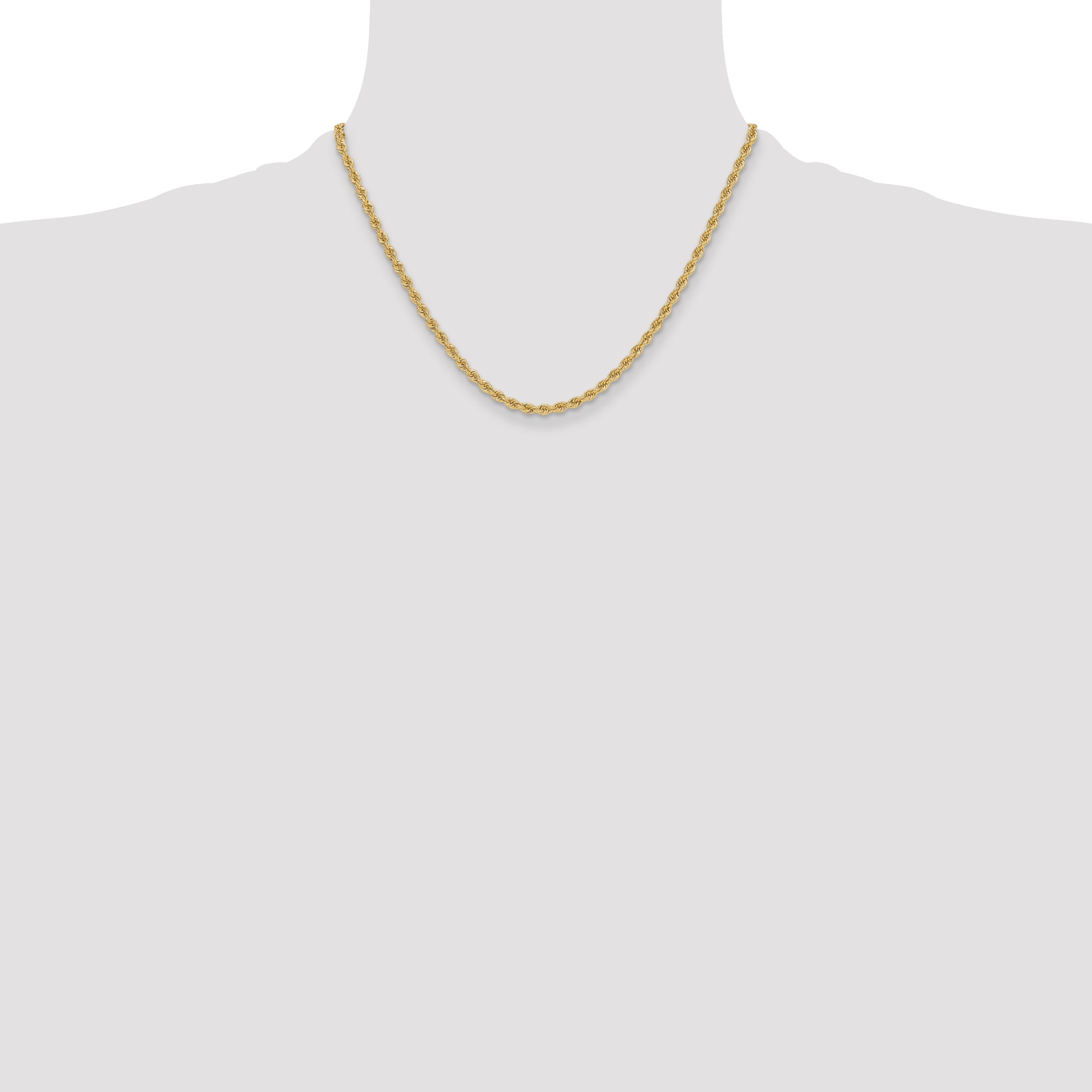 18 Inch 14k Yellow Gold 3.3mm Regular Rope Chain Necklace