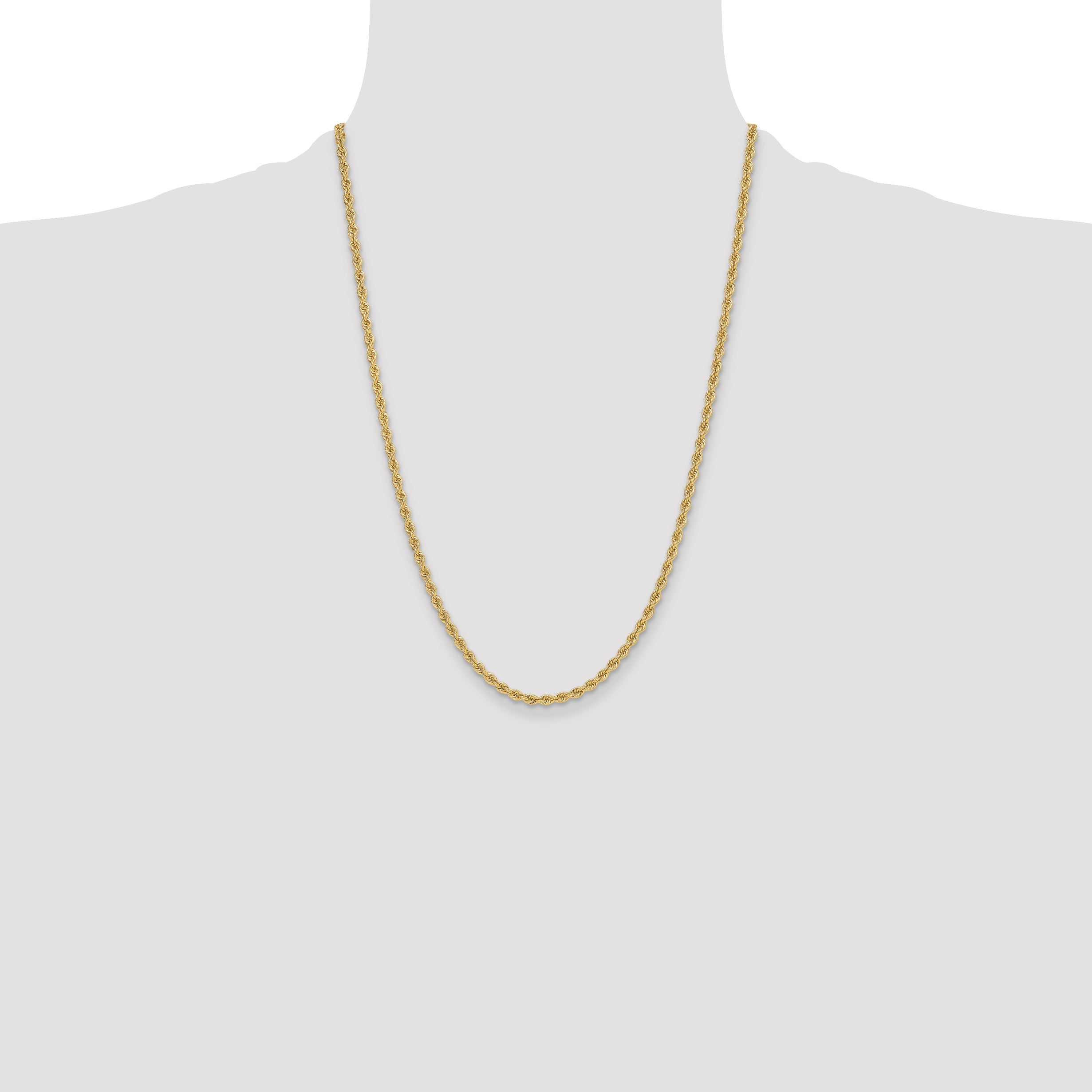 24 Inch 14k Yellow Gold 3.3mm Regular Rope Chain Necklace