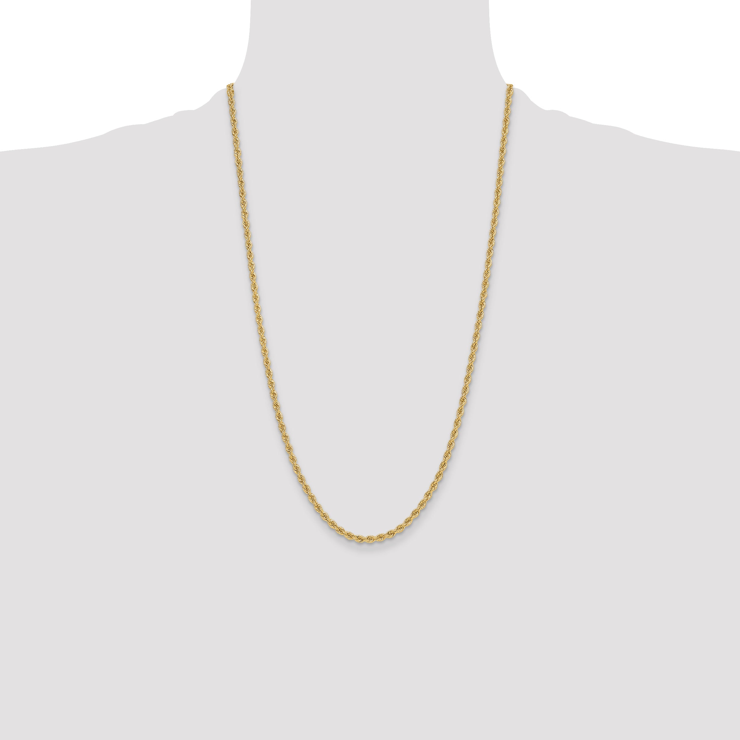 26 Inch 14k Yellow Gold 3.3mm Regular Rope Chain Necklace