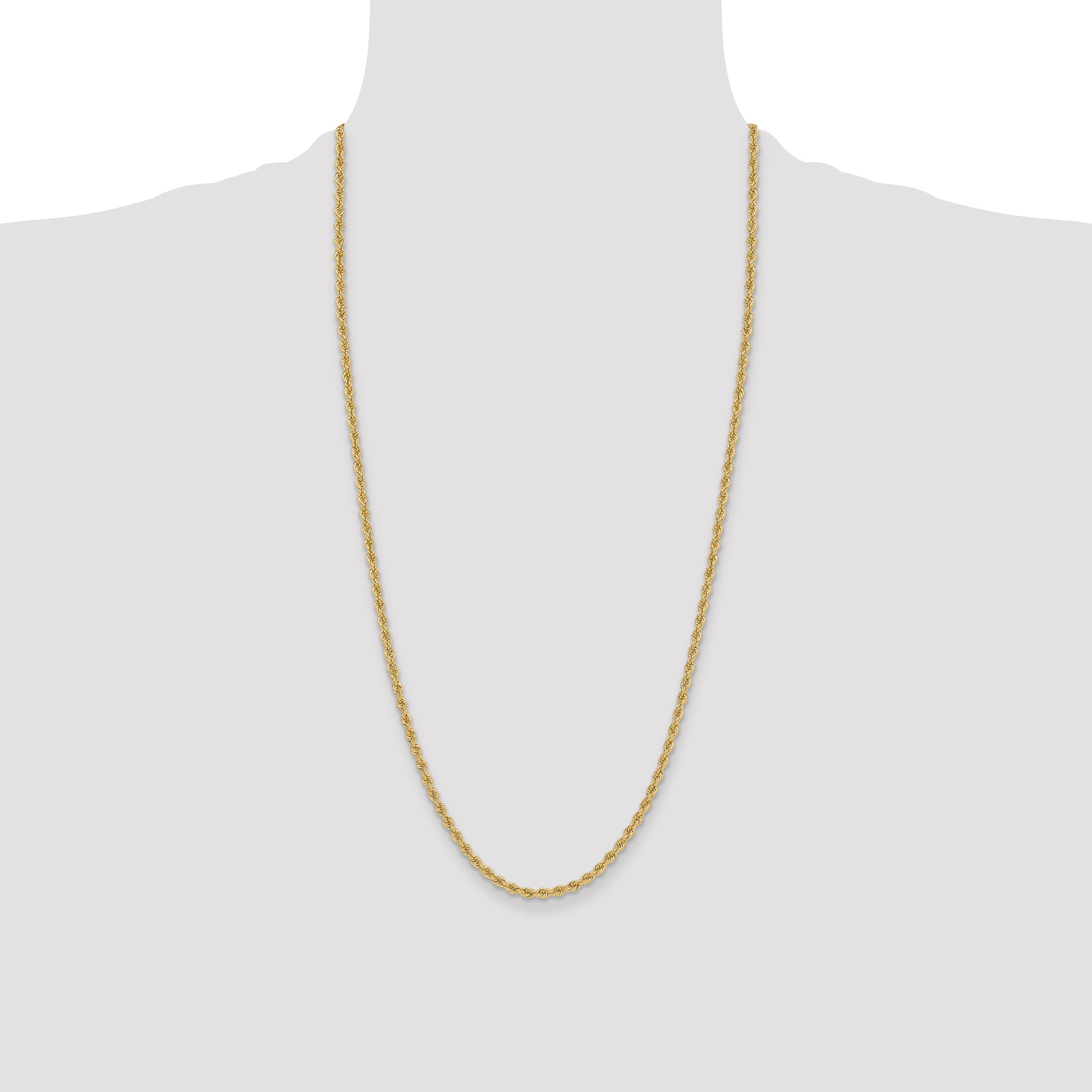 28 Inch 14k Yellow Gold 3.3mm Regular Rope Chain Necklace