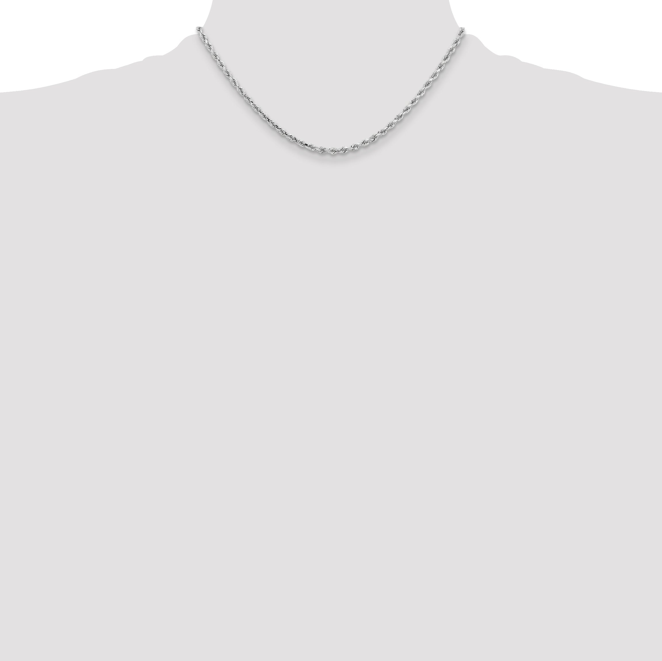 16 Inch 10K White Gold 3.25mm Diamond-Cut Rope Chain Necklace