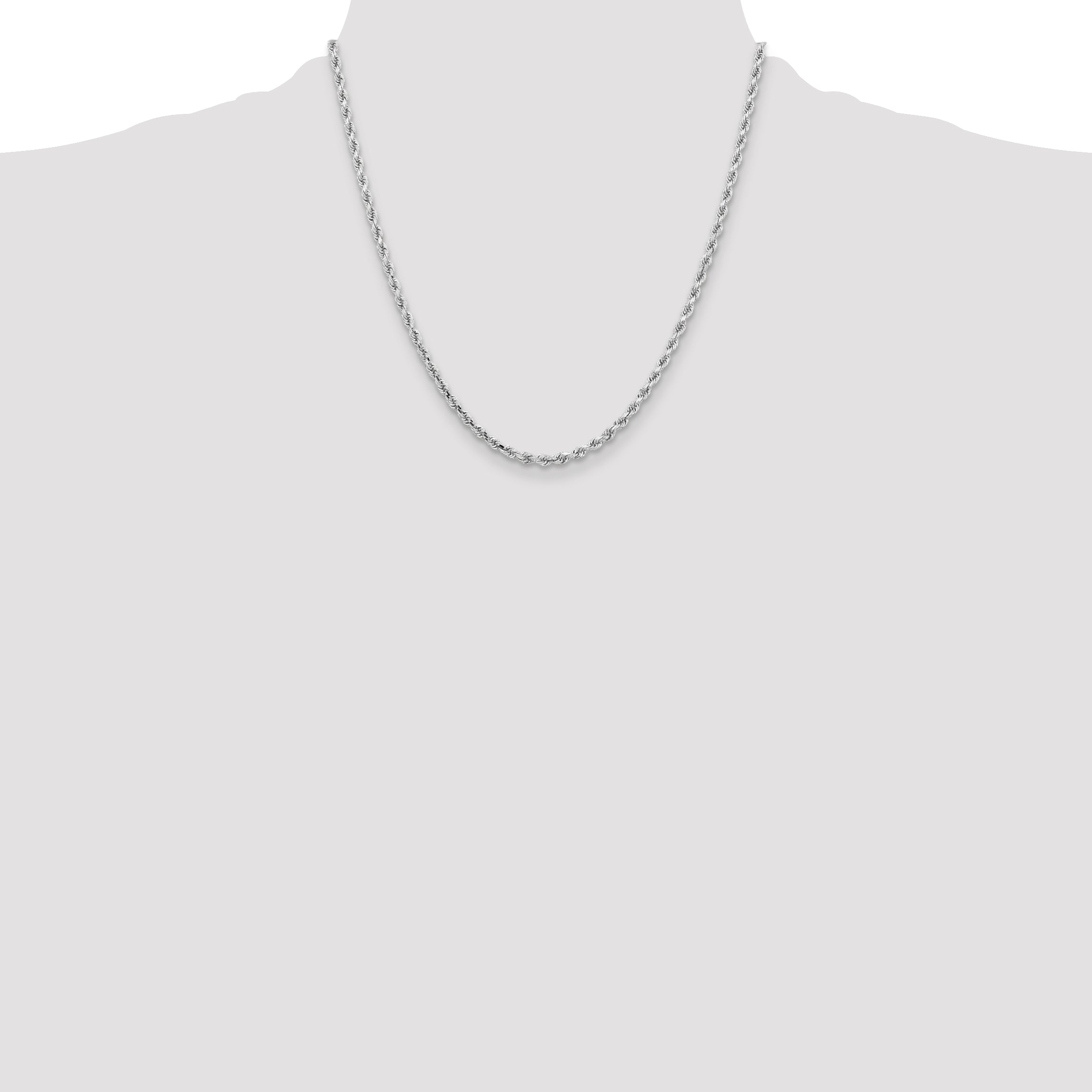 2 Inch 10K White Gold 3.25mm Diamond-Cut Rope Chain Necklace