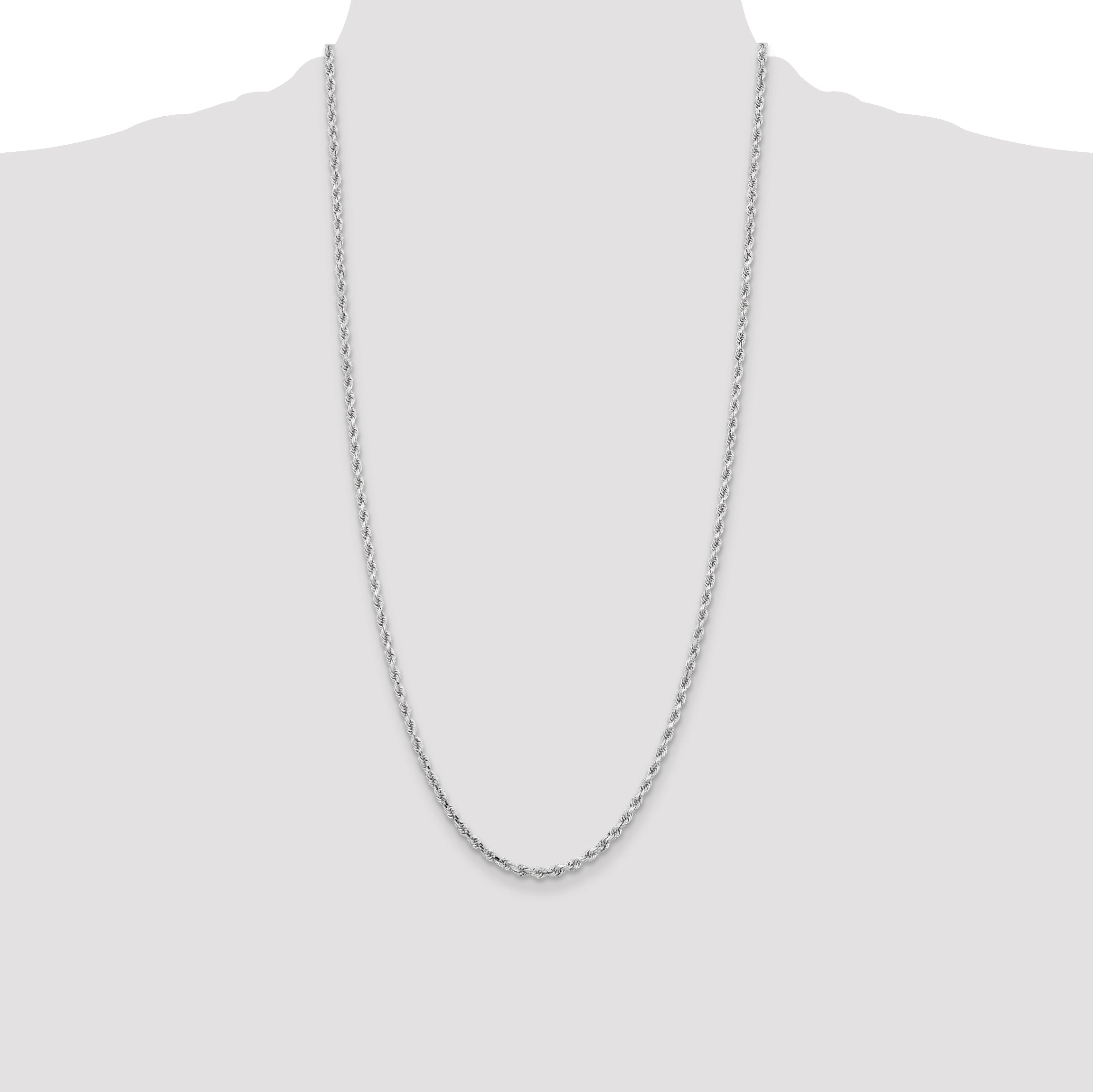28 Inch 10K White Gold 3.25mm Diamond-Cut Rope Chain Necklace