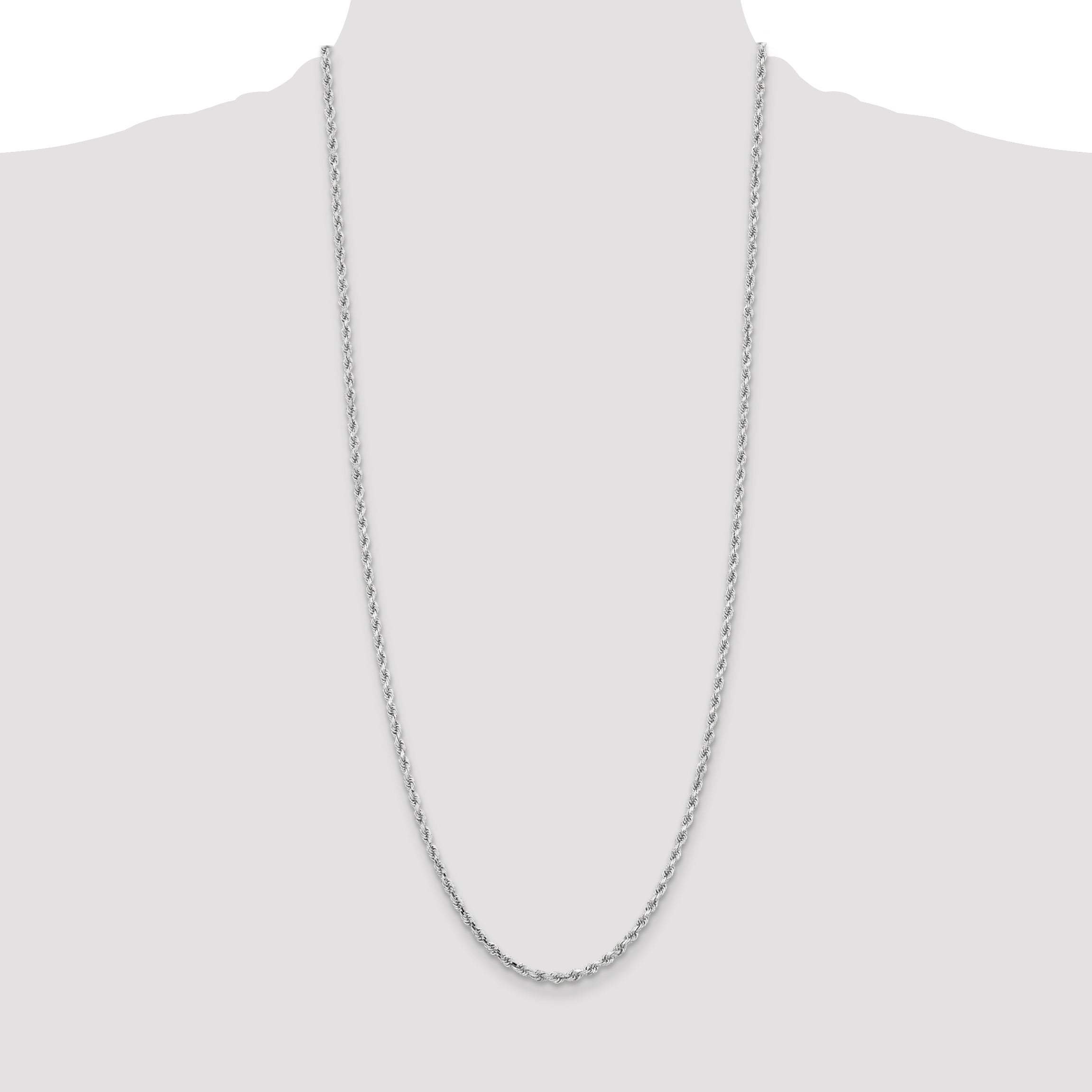 3 Inch 10K White Gold 3.25mm Diamond-Cut Rope Chain Necklace