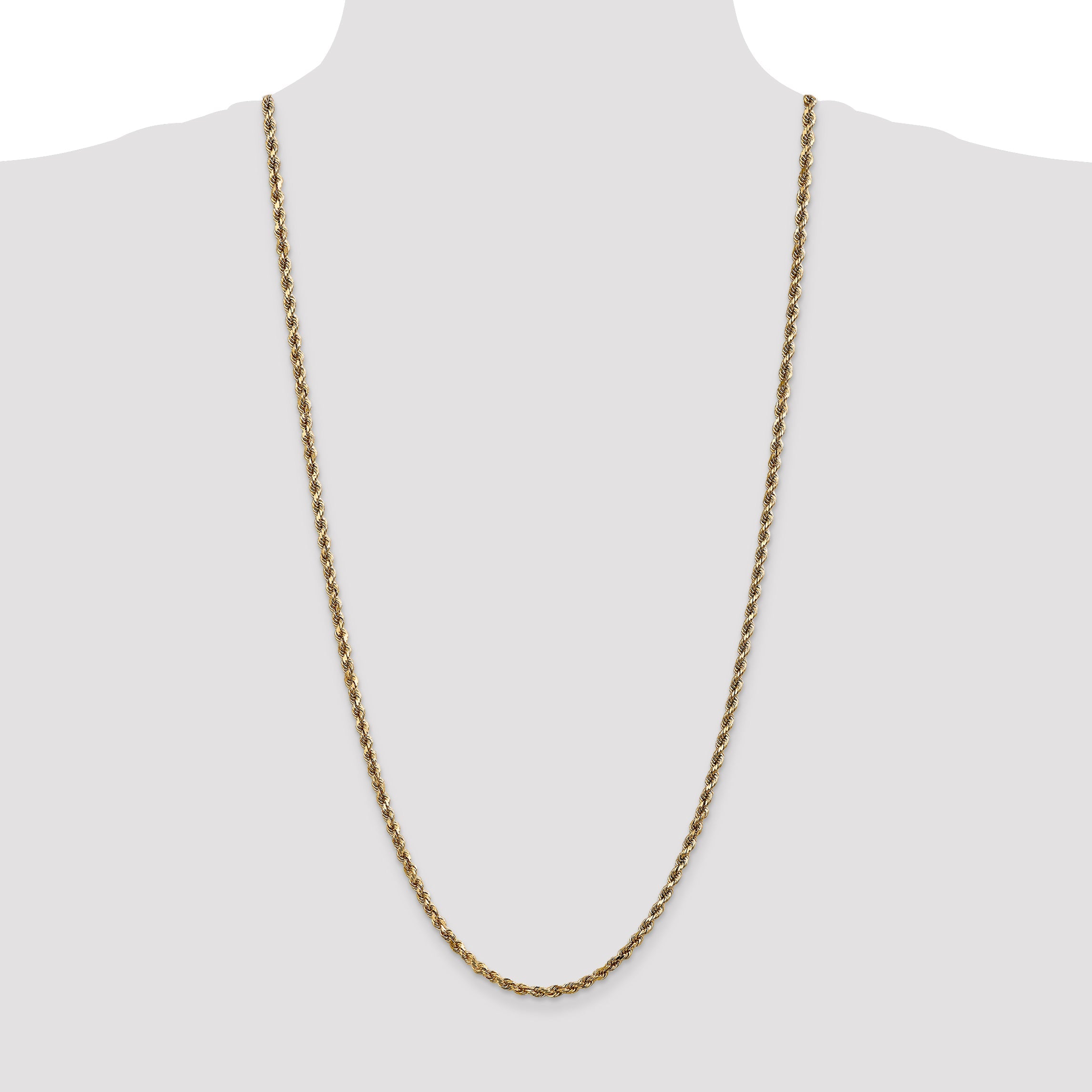 14k Yellow Gold 30 inch 3.5mm Diamond-cut Rope with Lobster Clasp Chain Necklace