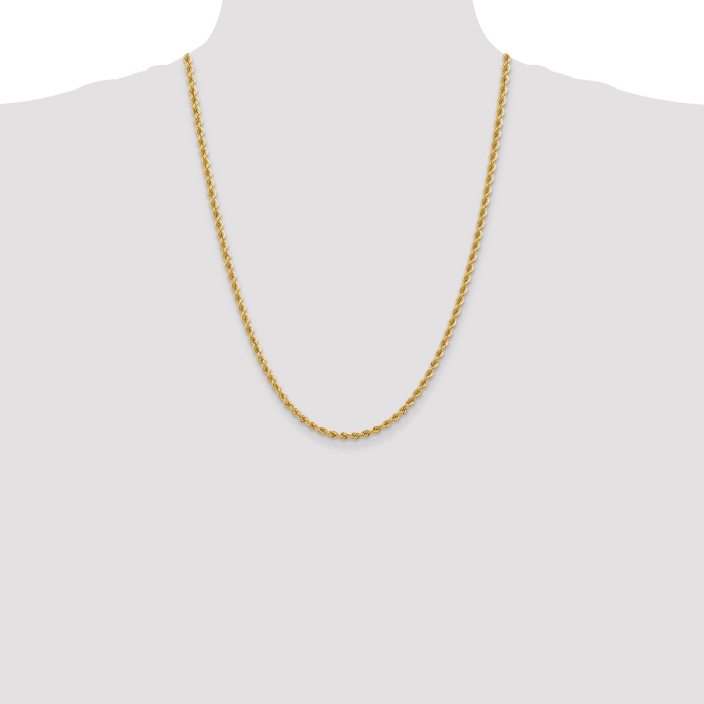 14k Yellow Gold 24 inch 3.65mm Regular Rope with Lobster Clasp Chain Necklace