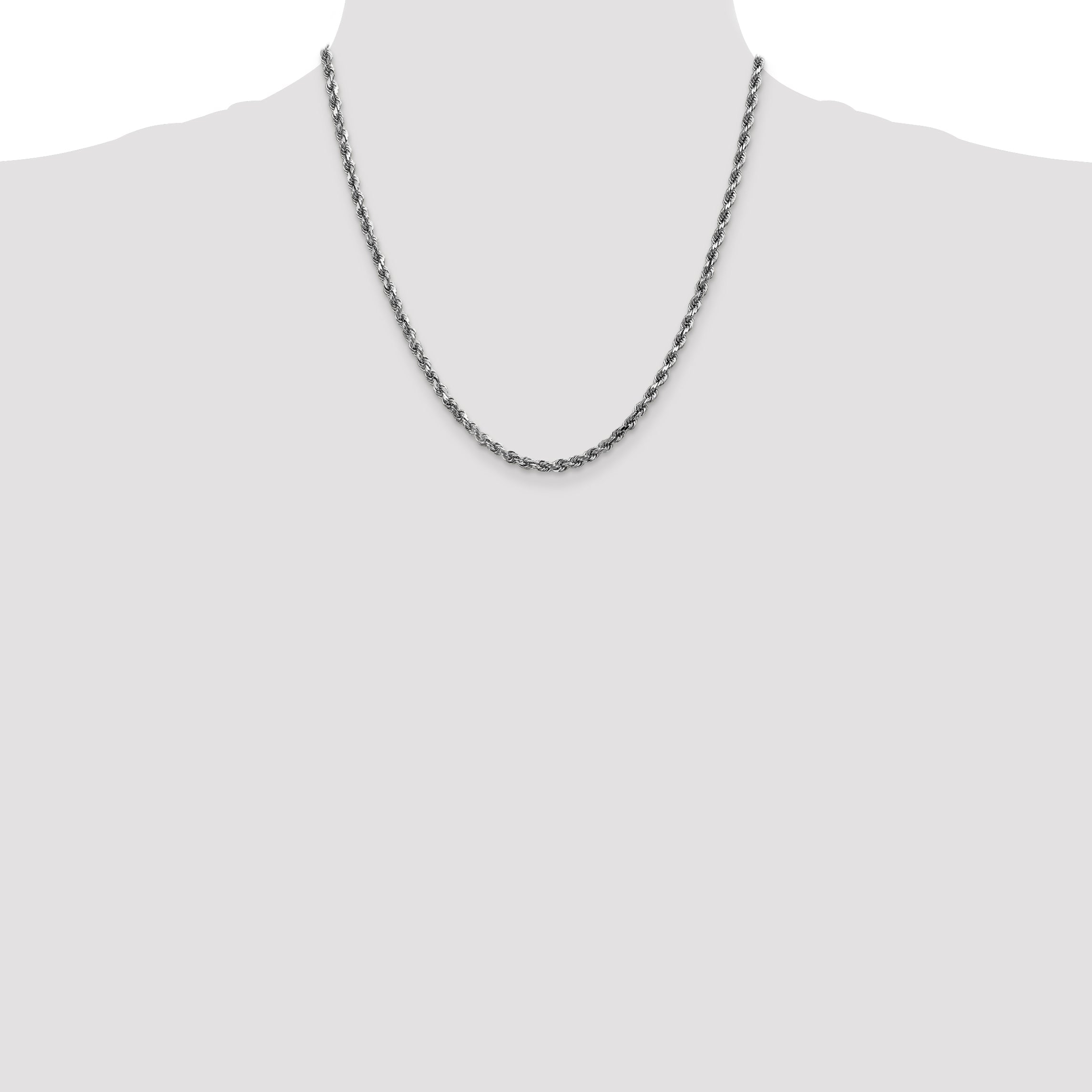 2 Inch 10K White Gold 3.5mm Diamond-Cut Rope Chain Necklace