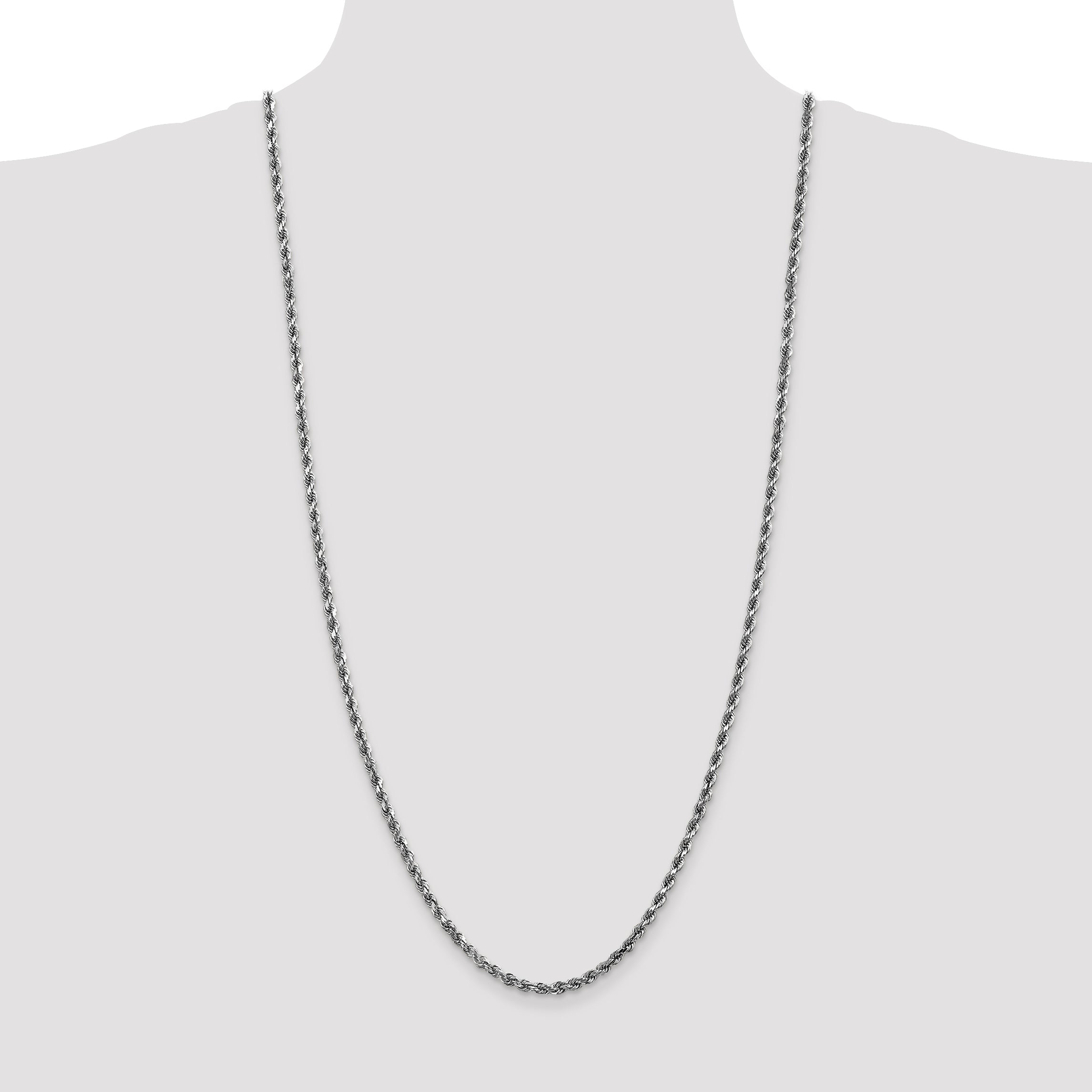 3 Inch 10K White Gold 3.5mm Diamond-Cut Rope Chain Necklace