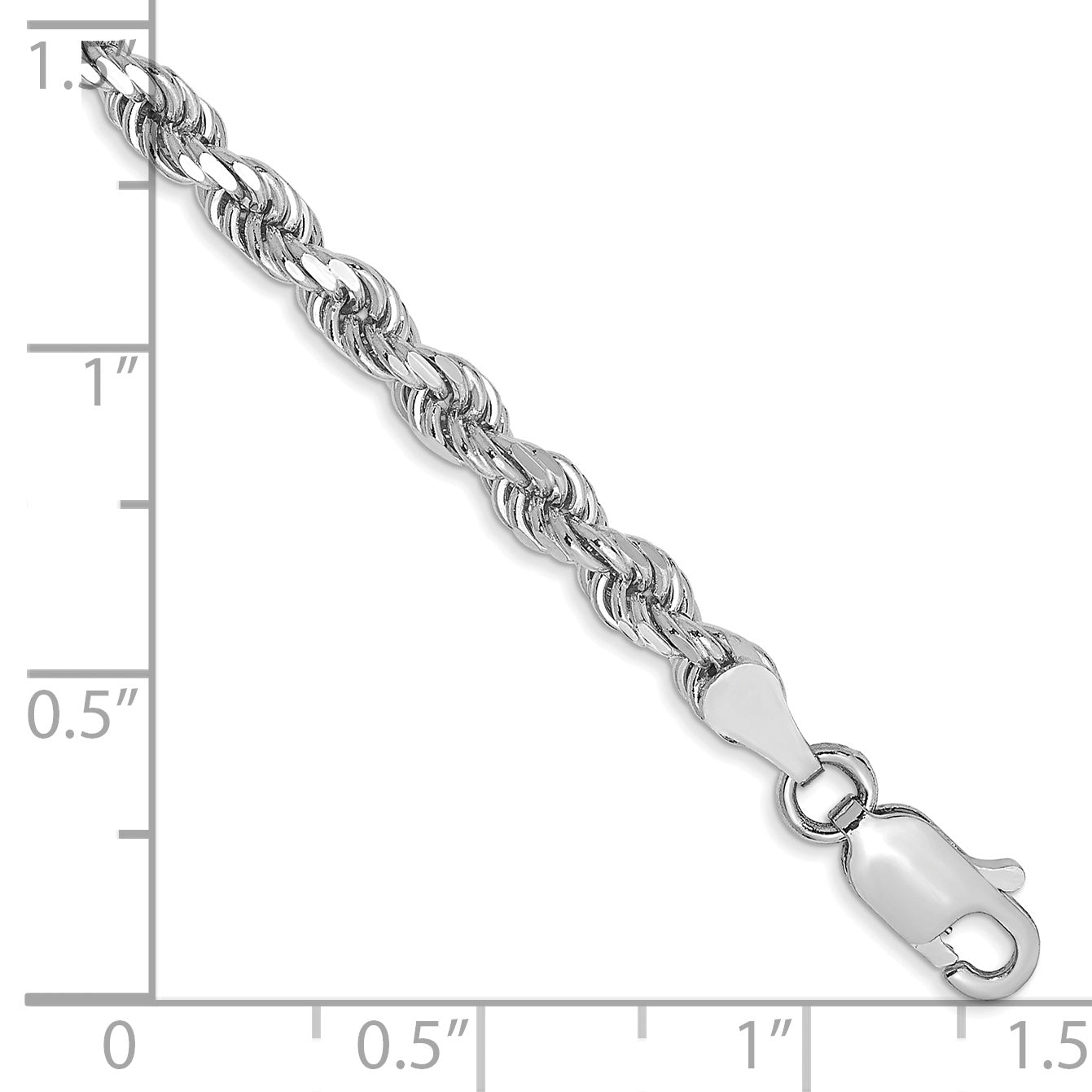 14k White Gold 7 inch 3.5mm Diamond-cut Rope with Lobster Clasp Chain Bracelet