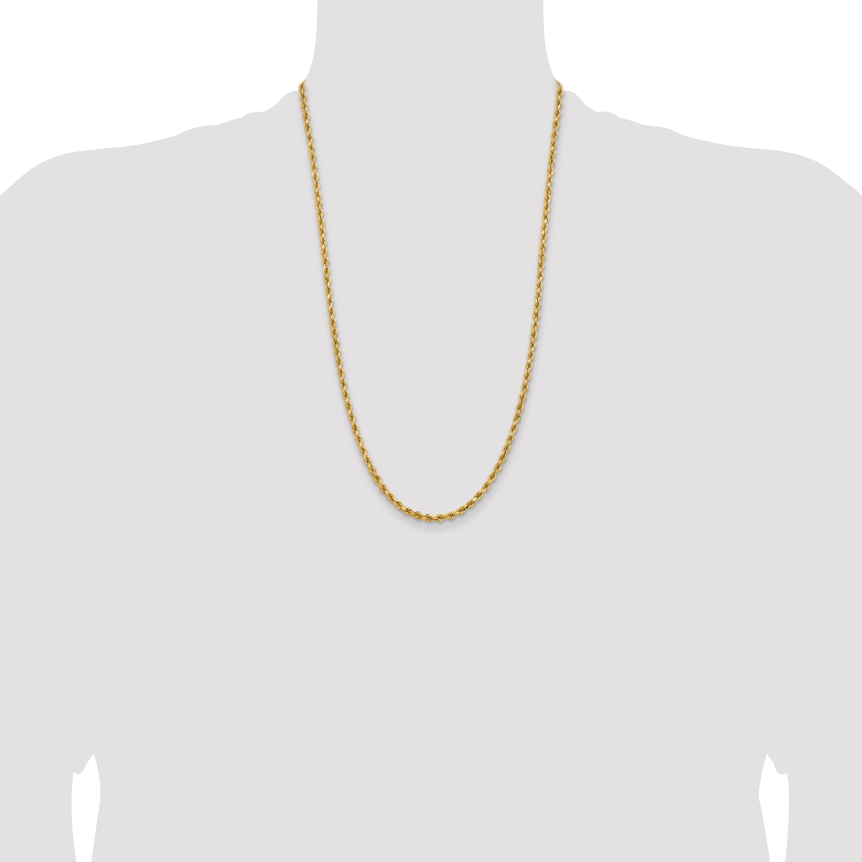 14k Yellow Gold 26 inch 3.75mm Diamond-cut Rope with Lobster Clasp Chain Necklace