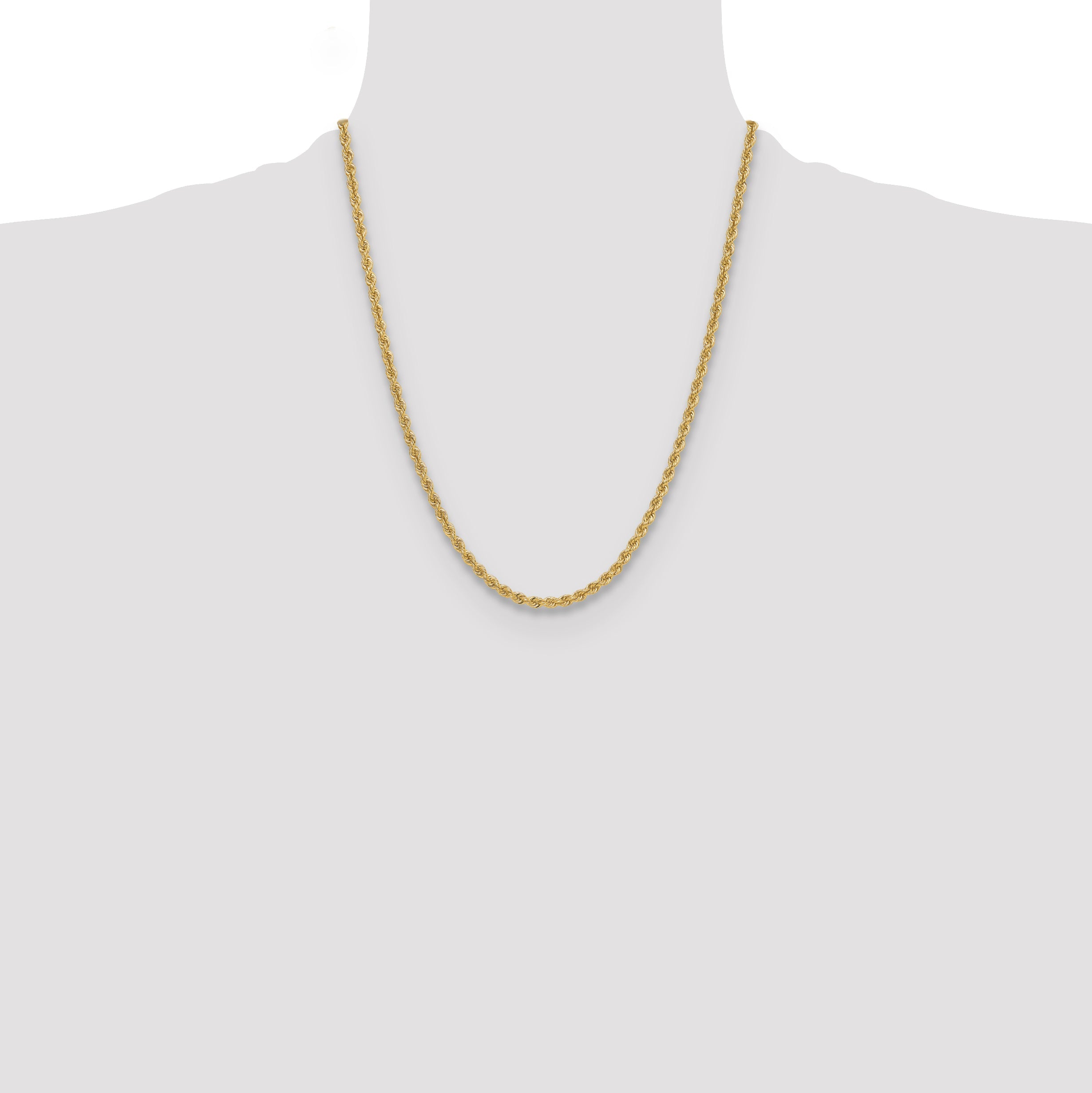 22 Inch 14k Yellow Gold 3.8mm Regular Rope Chain Necklace